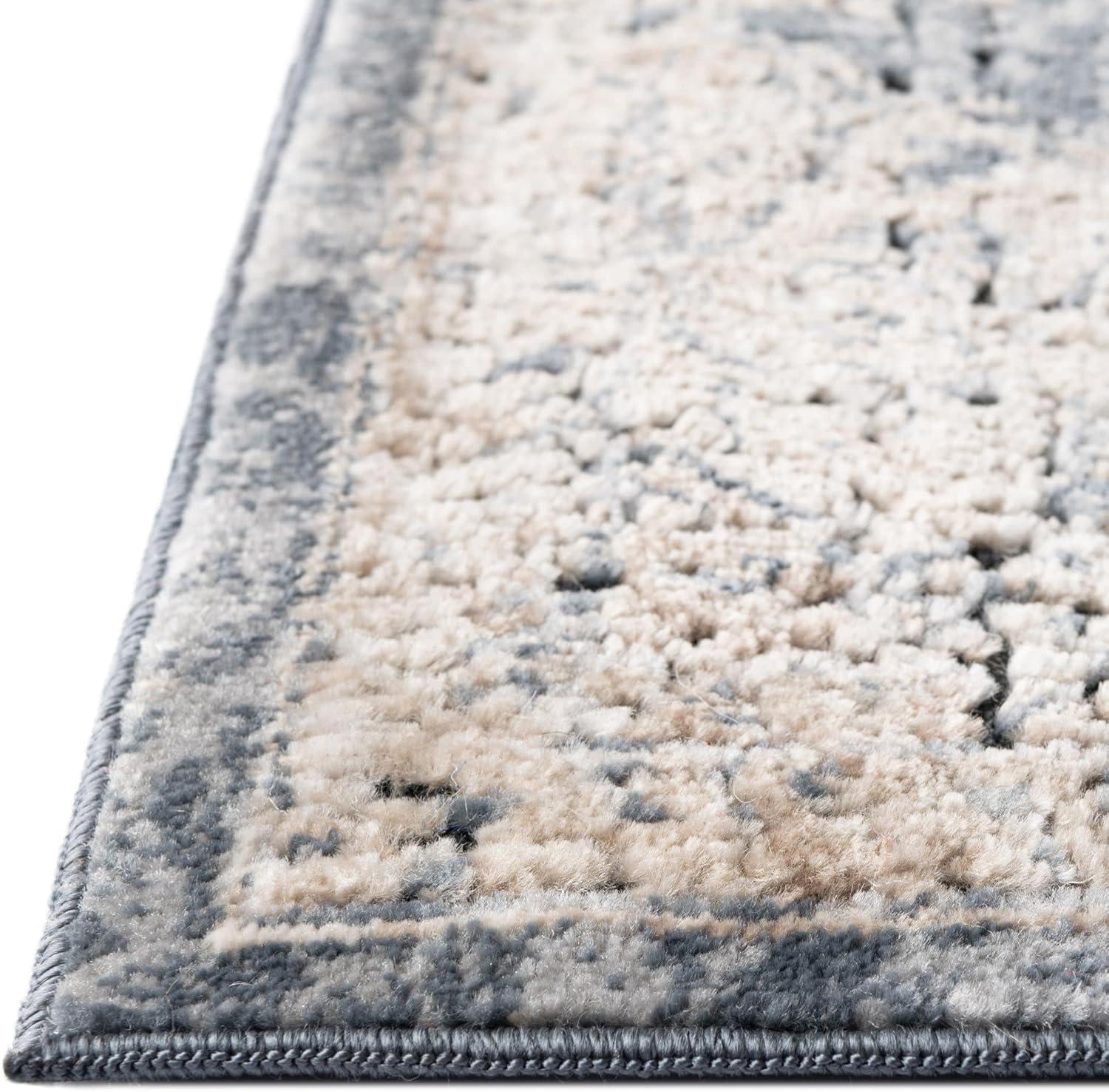 Beige & Light Blue Easy-Care Stain-Resistant Synthetic Area Rug, 6' x 9'