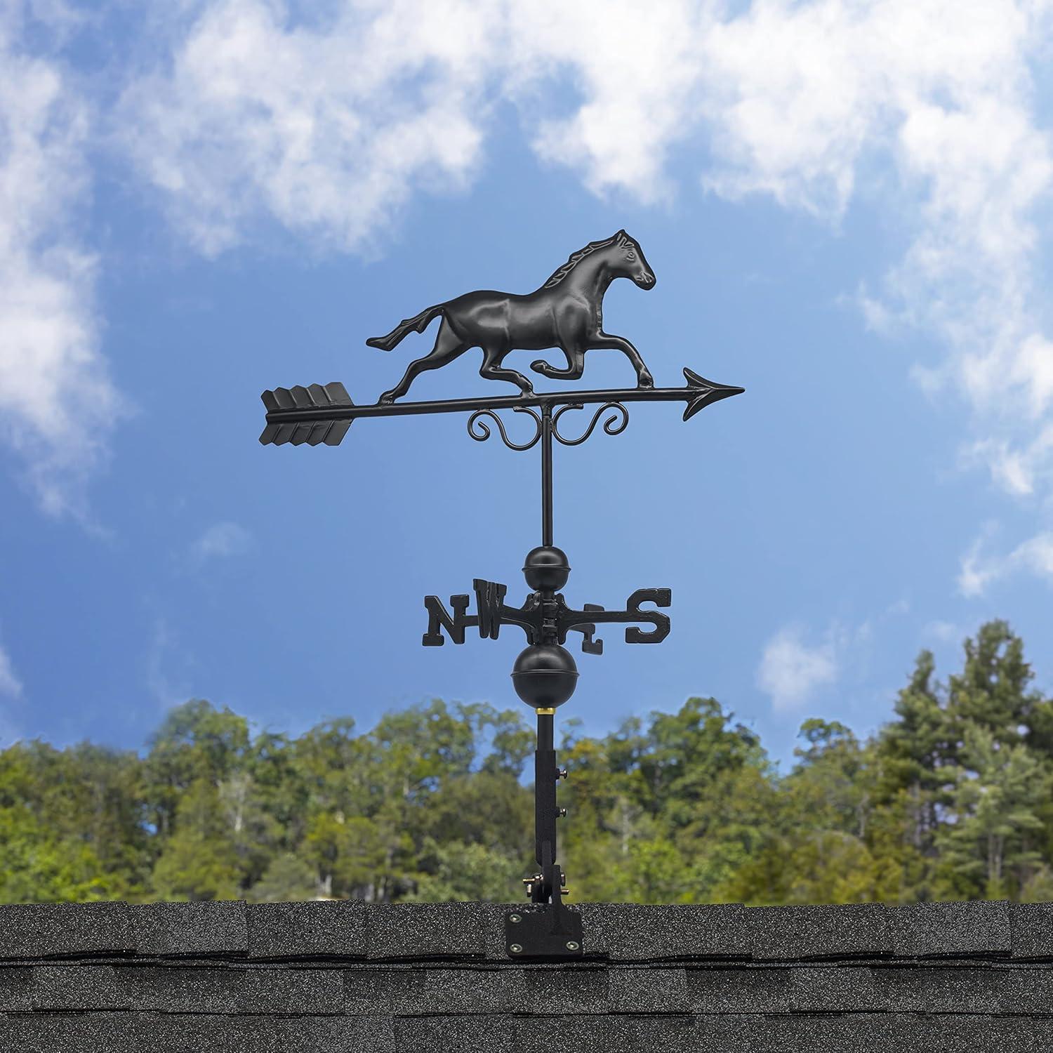 1974K Copper Galloping Horse Weathervane - Black - Good Directions: Outdoor Rooftop Decor, Easy-to-Install