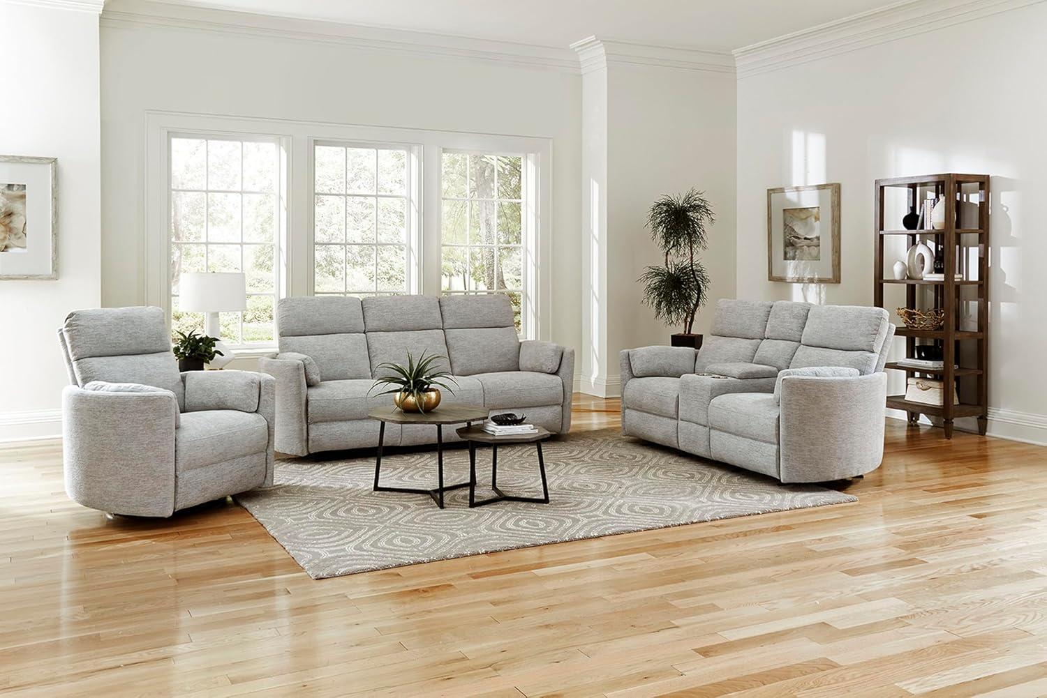 Cream Leather Swivel Glider Recliner with Wood Frame