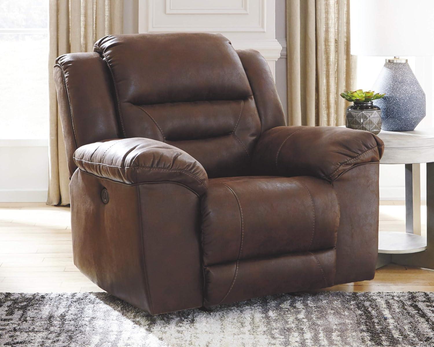 Chocolate Faux Leather Channel Armchair Recliner with Metal Frame