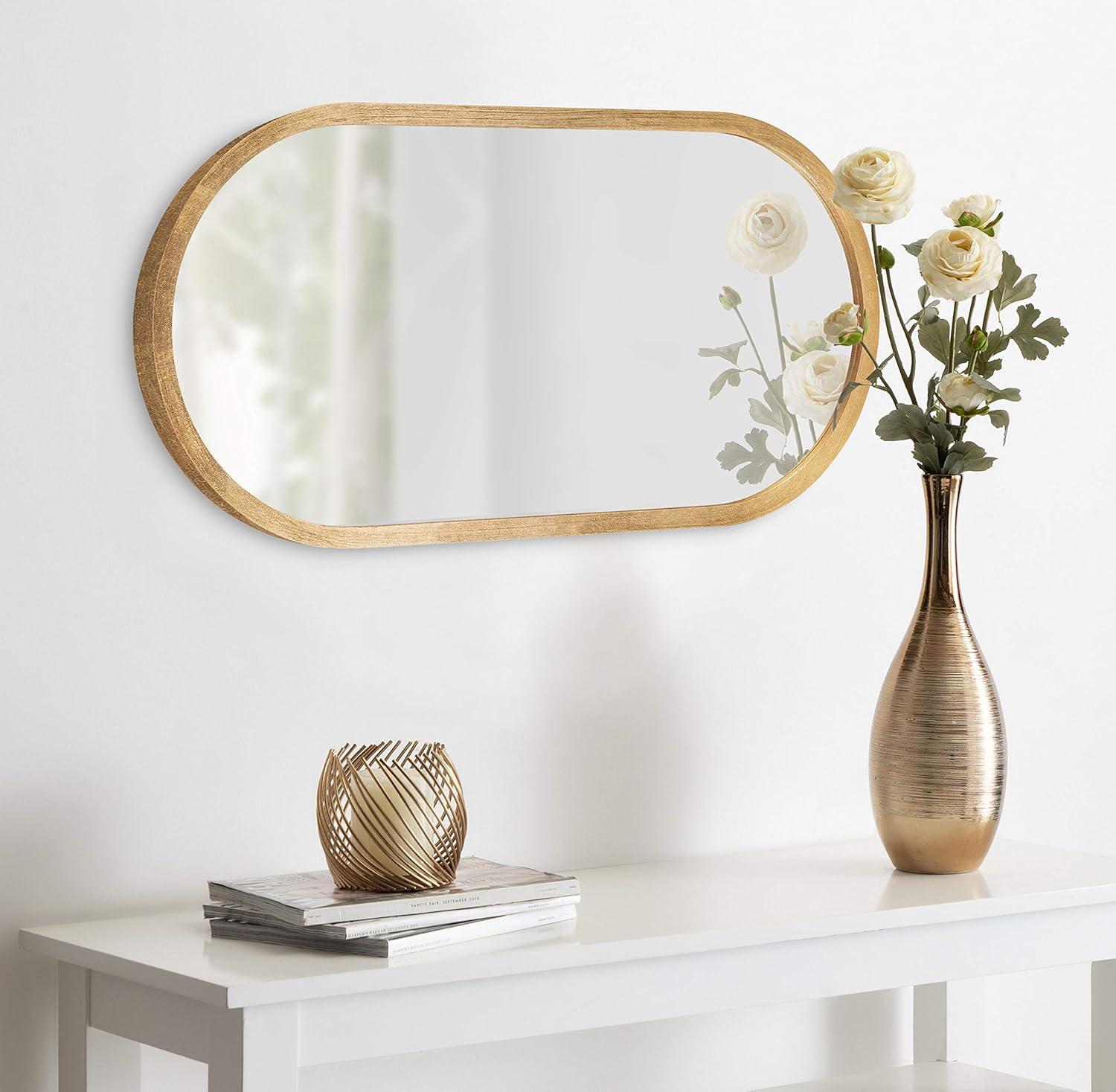 12" x 24" Travis Oval Wall Mirror Gold - Kate & Laurel All Things Decor: Modern MDF Frame, No Assembly Required