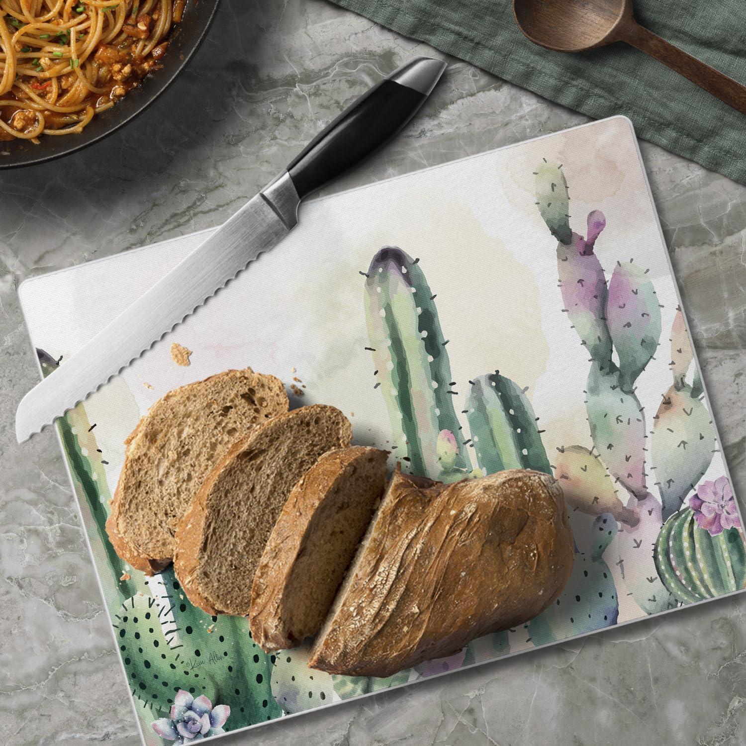 Watercolor Cactus 3mm Tempered Glass Cutting Board 10" x 8"