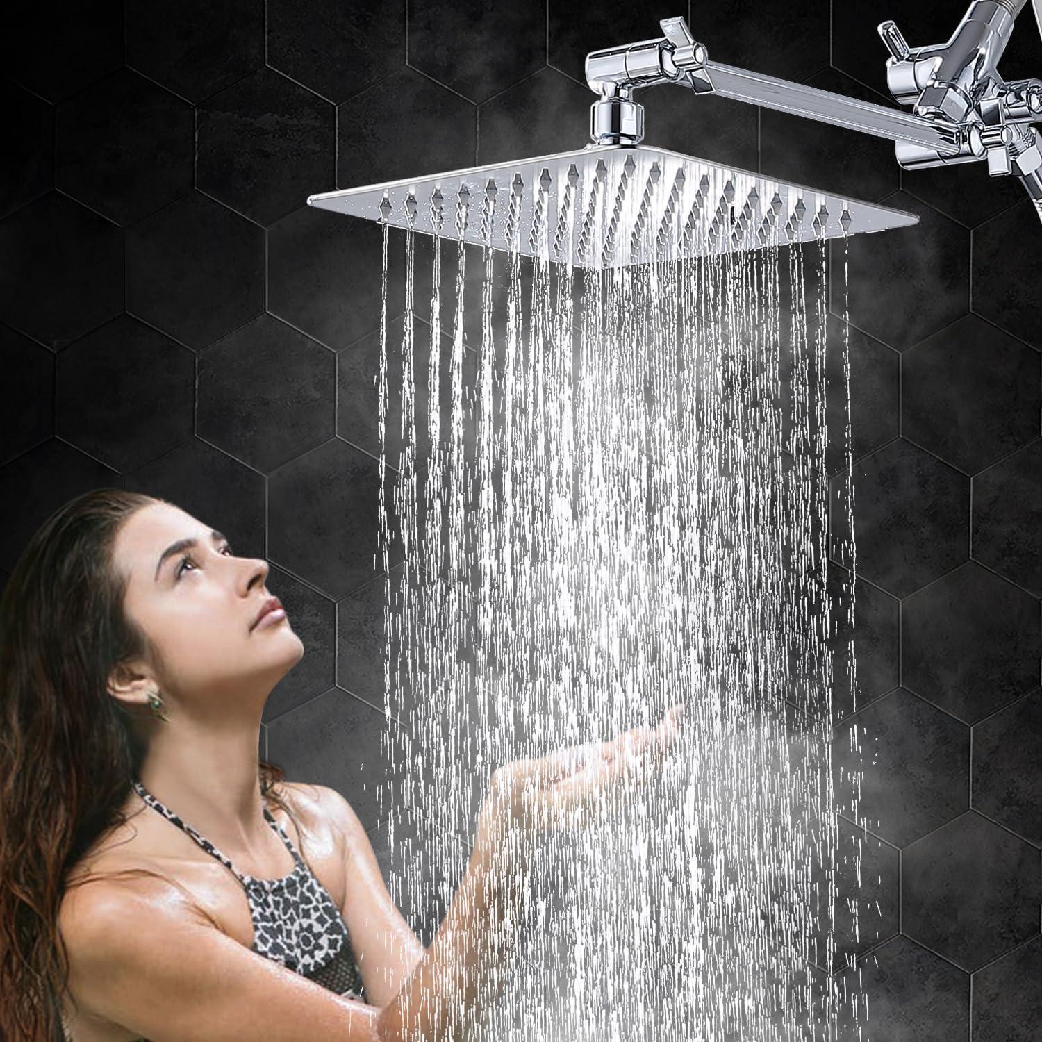 G-Promise All Metal Dual Square Shower Head Combo,8" Rain Shower Head,Handheld Shower Wand with 71" Extra Long Flexible Hose,Smooth 3-Way Diverter,Adjustable Extension Arm - A Bathroom Upgrade Polished Chrome