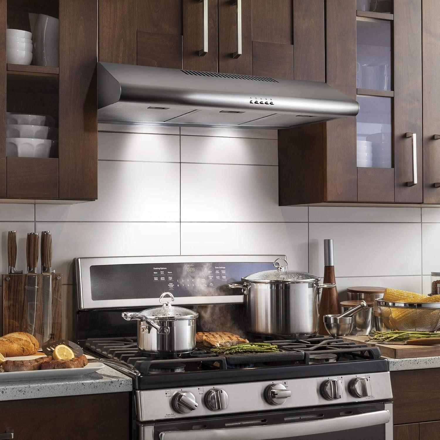 Cosmo 36" Stainless Steel 220 CFM Ducted (Vented) Under Cabinet Range Hood with Charcoal Filter