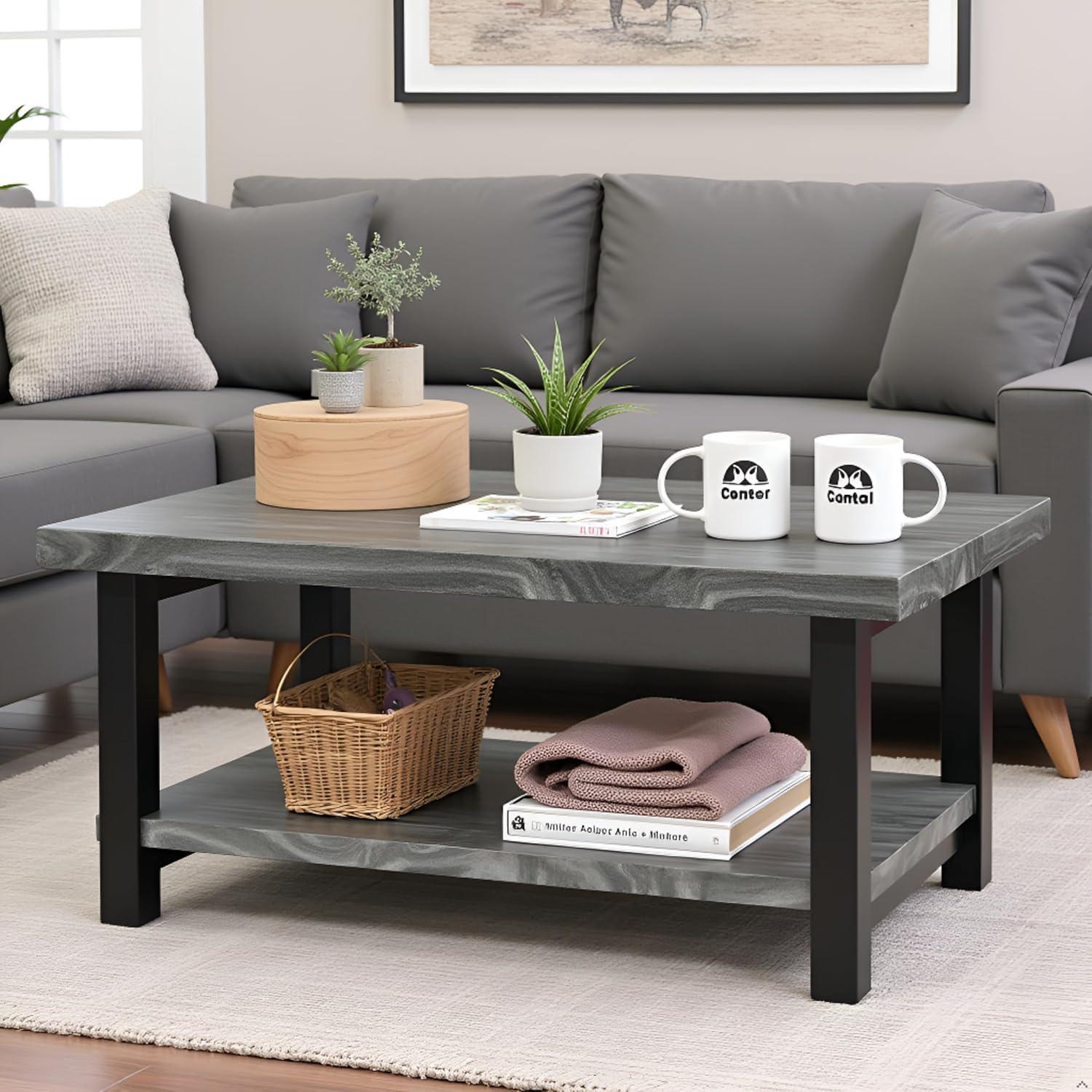 42" Pomona Metal and Reclaimed Wood Coffee Table Slate Gray - Alaterre Furniture