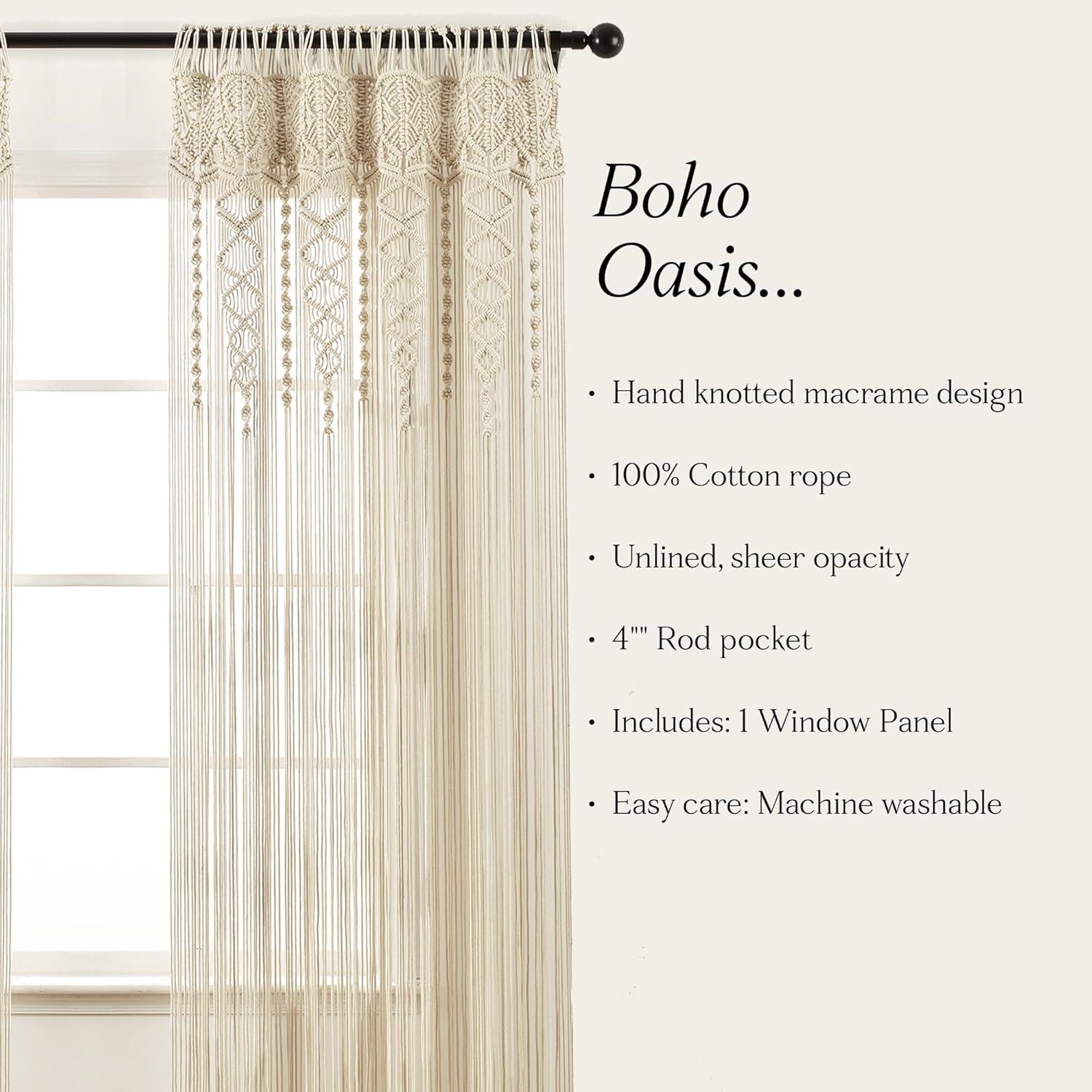 Lush Decor Boho Macrame Textured Cotton Cotton Sheer Curtain Single Panel