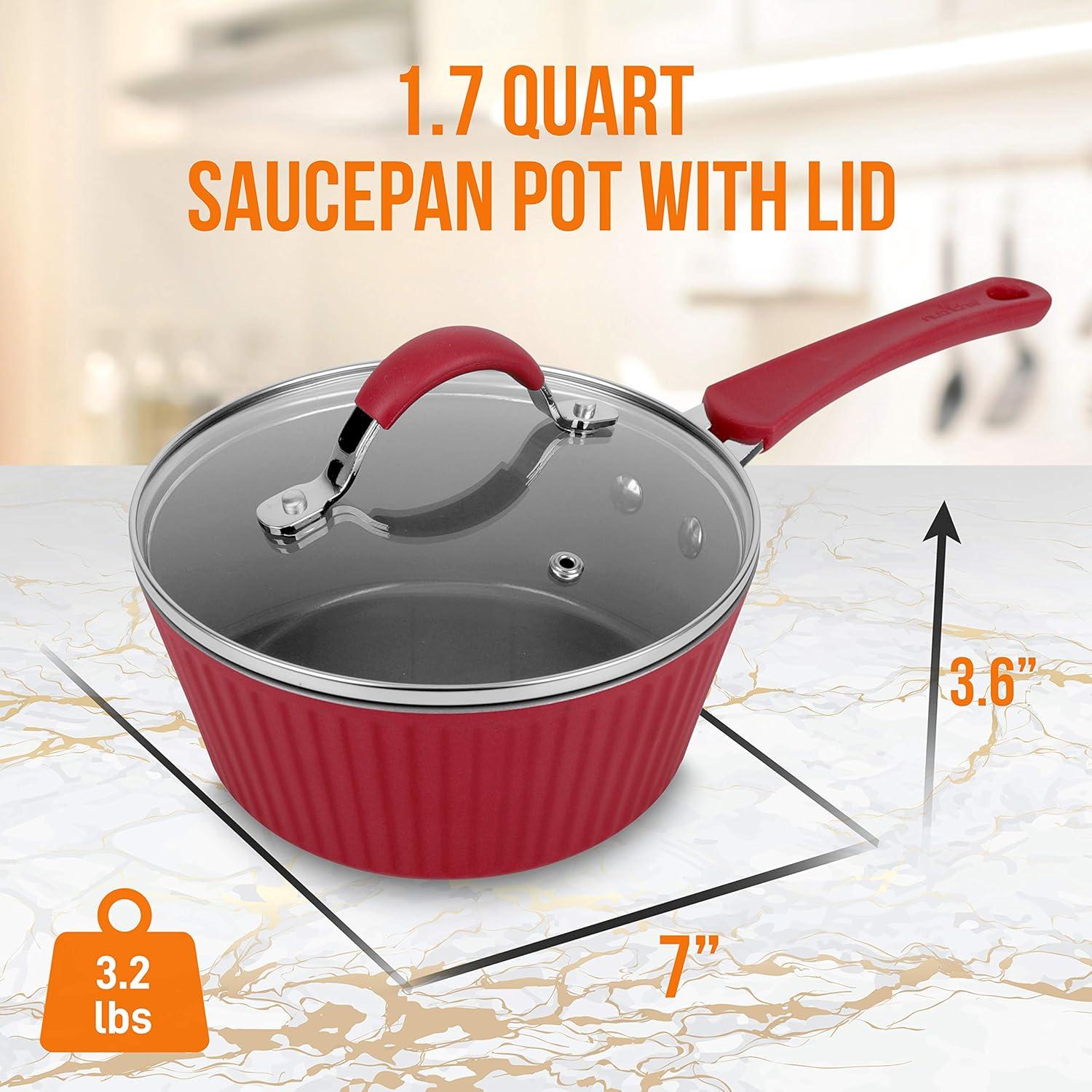 NutriChef 1.7 Quarts Non-Stick Ceramic Saucepan