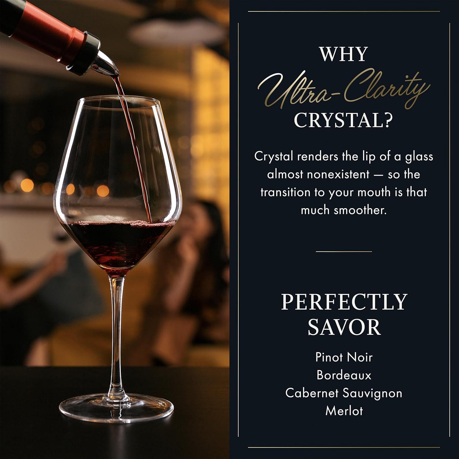 Elixir Glassware Red Wine Glasses - Set of 4 Hand Blown Large Wine Glasses - Long Stem Wine Glasses, Premium Crystal - 22oz, Clear
