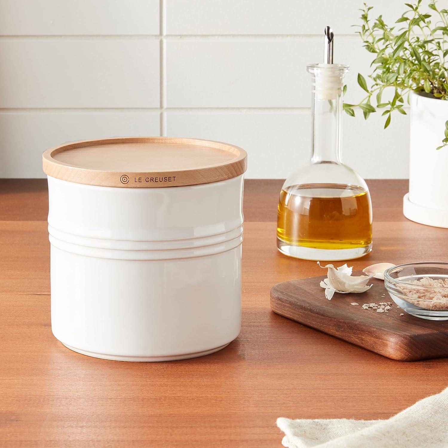 White Ceramic 1.5 qt. Canister with Beechwood Lid