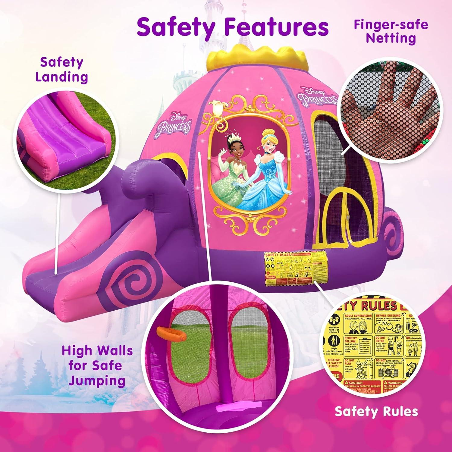 Funormous Disney Princess Carriage Inflatable Outdoor Bounce House with Slide and Ball Pit