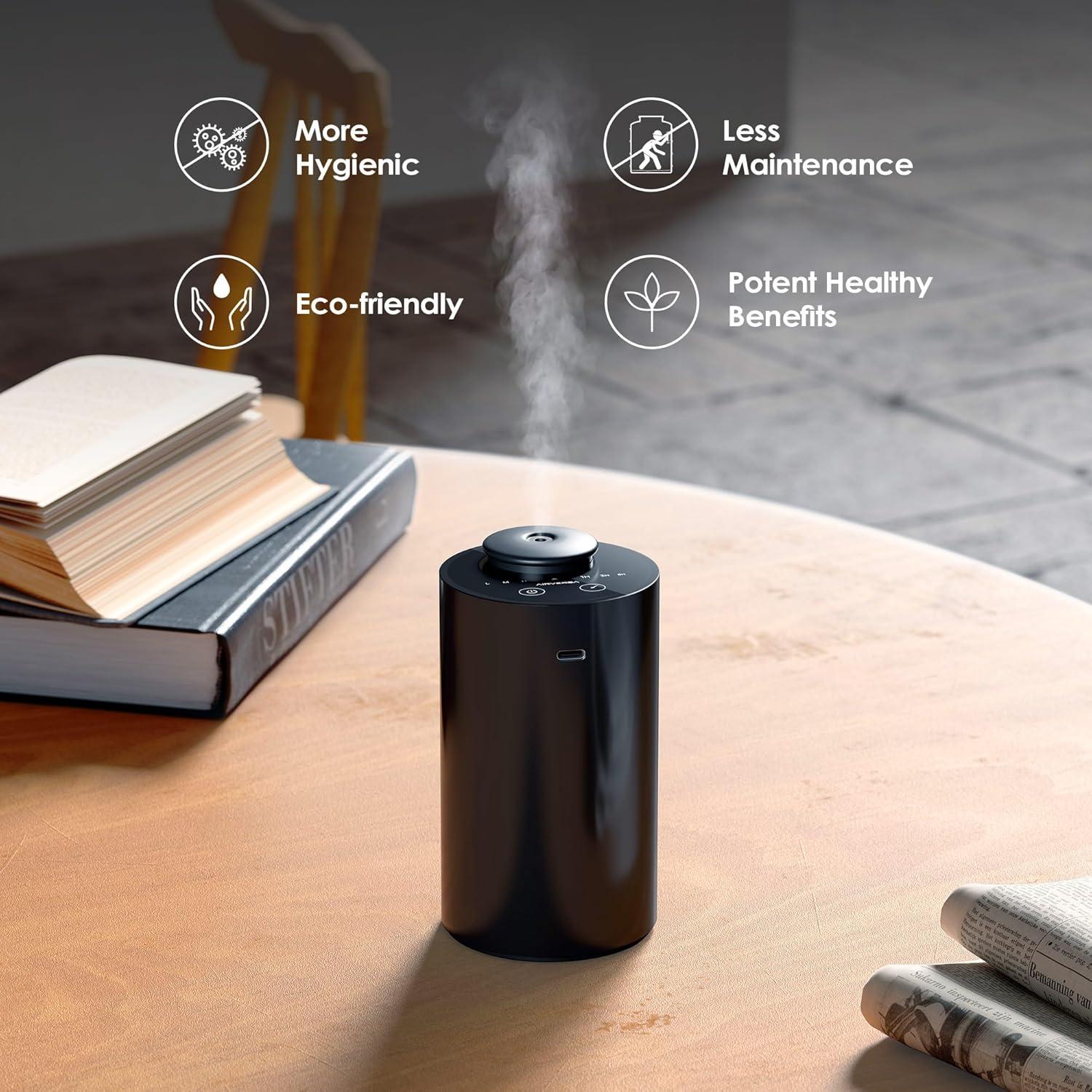 QUALITY FLOORING INC. Waterless Diffuser For Essential Oil Nebulizer, Battery Operated Mini Scent Air Machine, Aromatherapy Nebulizer Diffuser, 1/2/3 Hours/Continuous Mode, 3 Levels Of Nebulization, Suitable For Home, Room, Car, Office AN6 Black