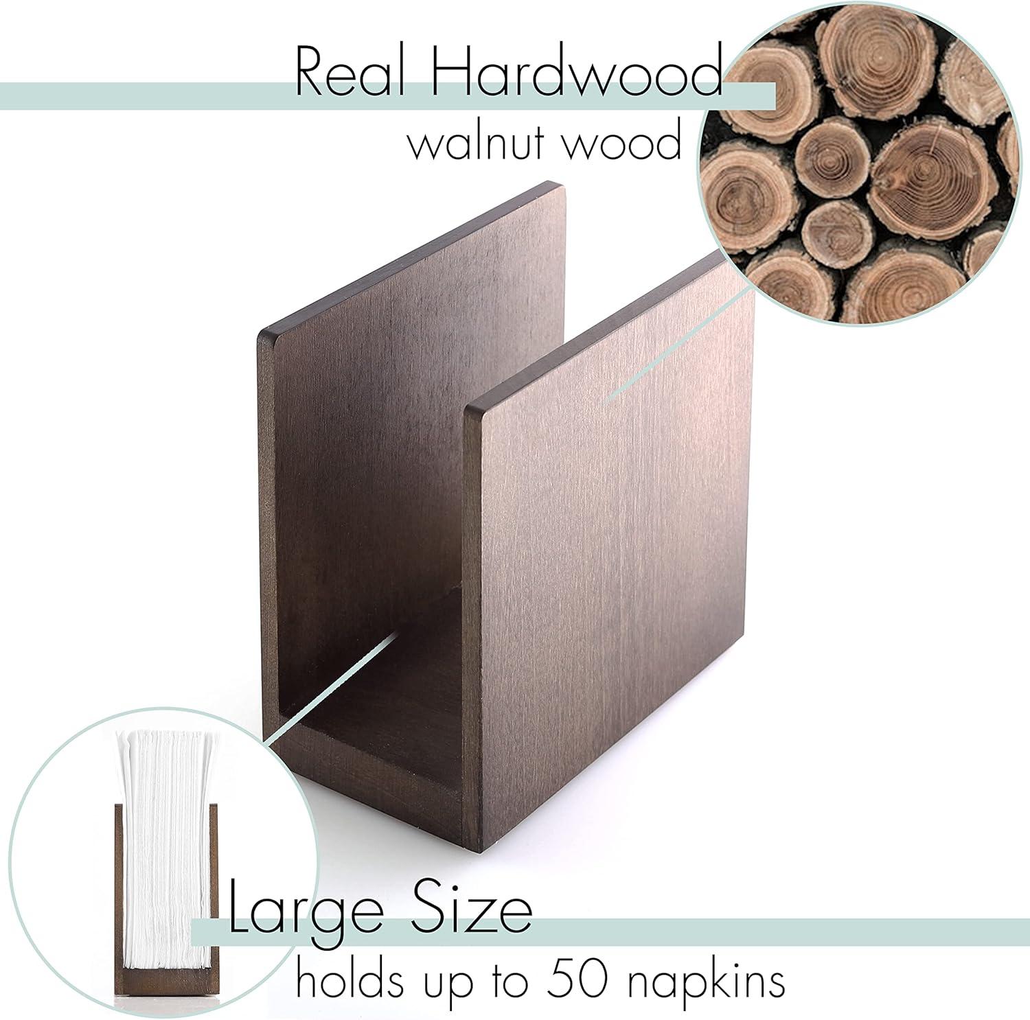 Napkin Holder For Table - Wooden Farmhouse Napkin Holders, Brown Simple Upright Vertical Dining Table Cocktail Napkins Dispenser, Kitchen Rustic Natural Walnut Wood For Paper Napkins