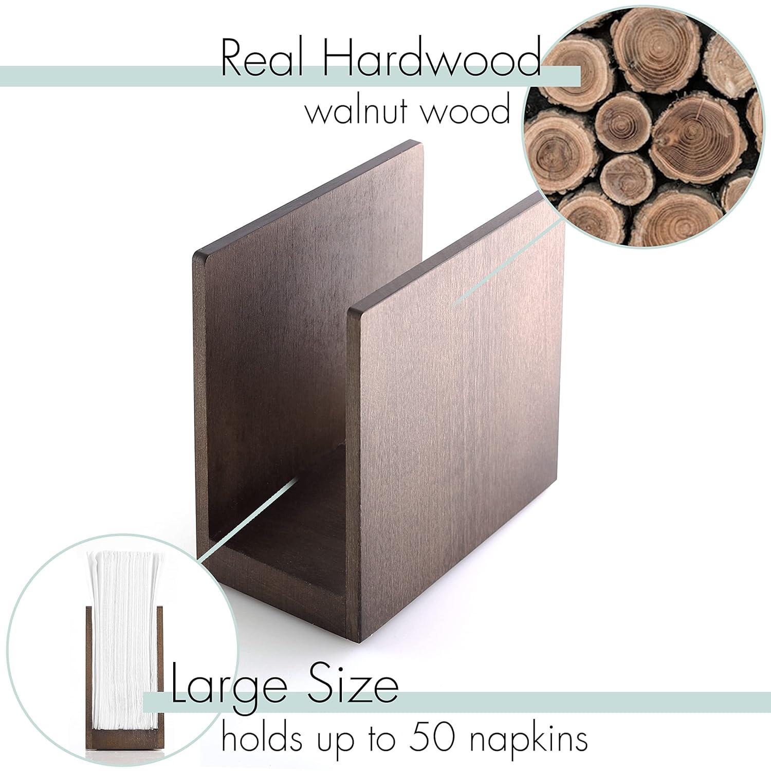 Napkin Holder For Table - Wooden Farmhouse Napkin Holders, Brown Simple Upright Vertical Dining Table Cocktail Napkins Dispenser, Kitchen Rustic Natural Walnut Wood For Paper Napkins