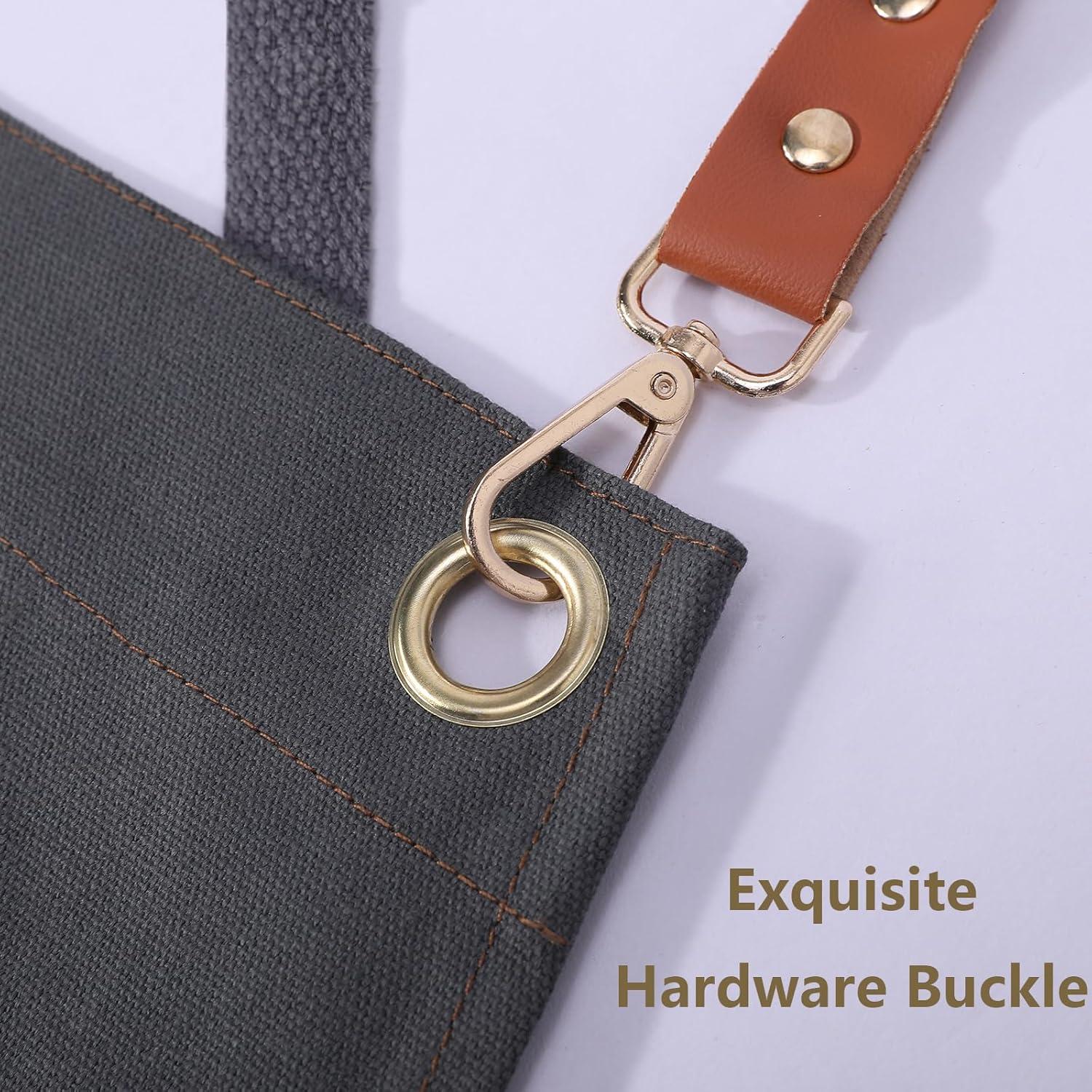 AFUN Chef Aprons for Men Women with Large Pockets, Cotton Canvas Cross Back Heavy Duty Adjustable Work Apron, Size M to XXL(Grey)