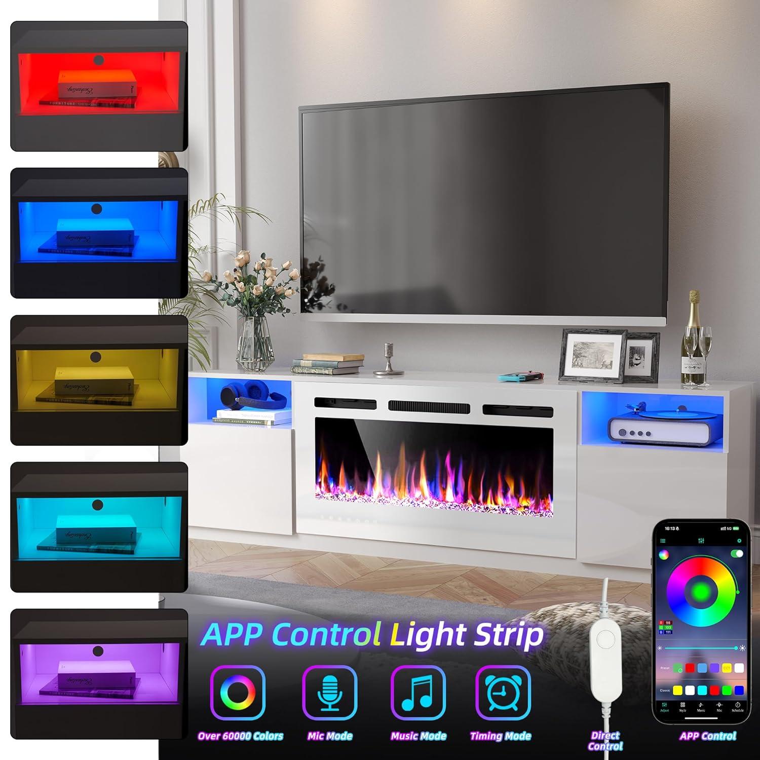 Ivy Bronx Ivy Bronx 70" Fireplace TV Stand for TVs Up to 80" with 36" Electric Fireplace, TV Console for The Living Room, LED Light Entertainment Center, Storage Cabinet, Media Console Table