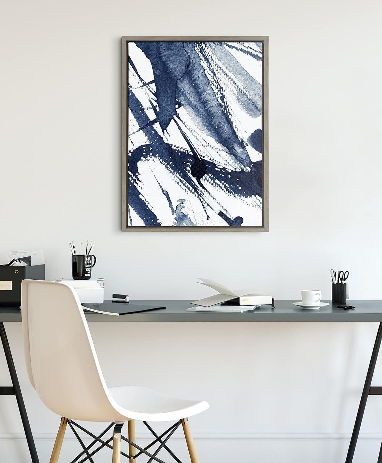 18" x 24" Sylvie Indigo Watercolor by Amy Peterson Art Studio Framed Wall Canvas Gray - Kate & Laurel All Things Decor