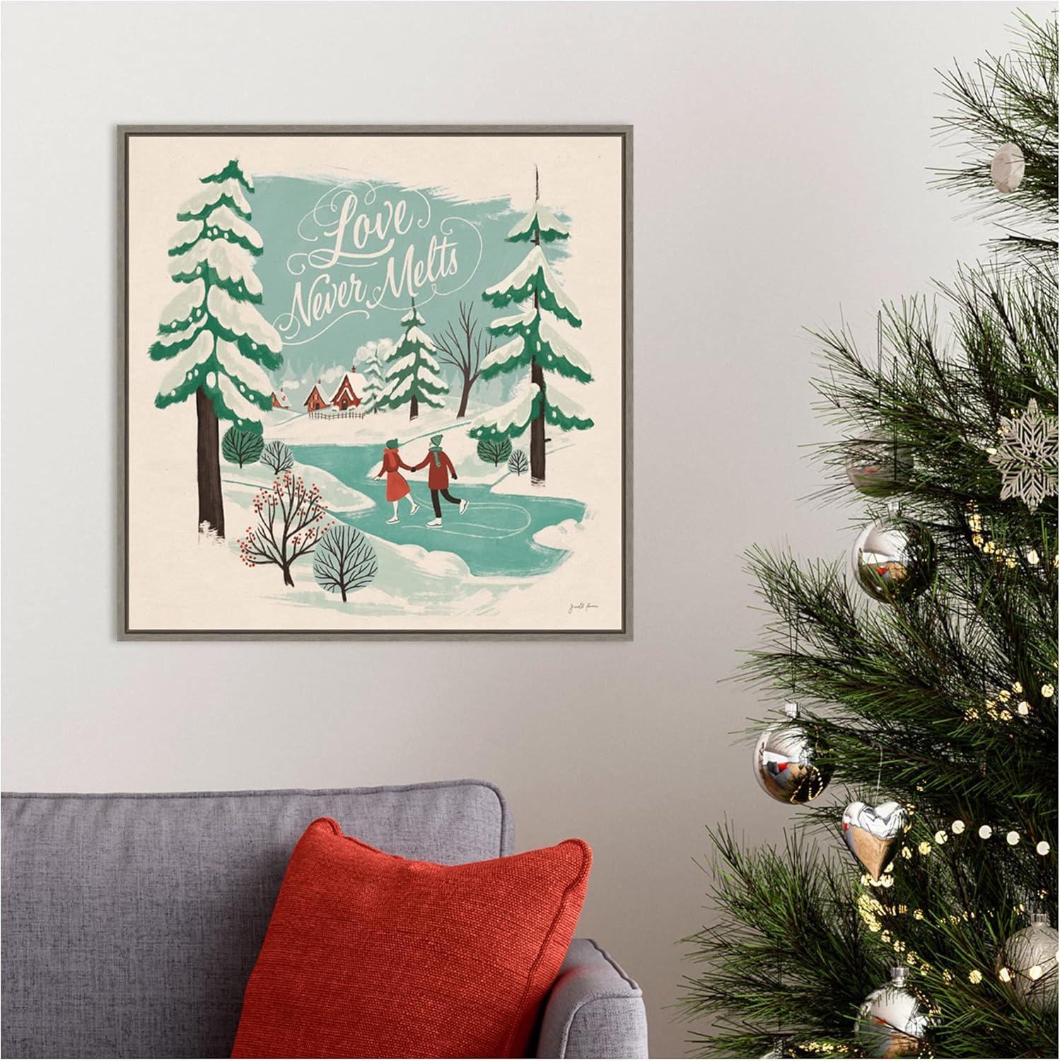 22" x 22" Winter Bliss V Ice Skating Framed Wall Canvas - Amanti Art