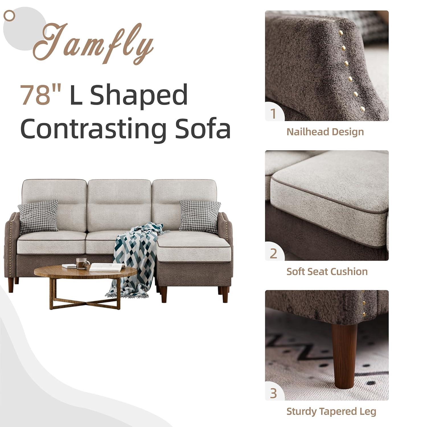 78" Sectional L Shaped Sofa Couch