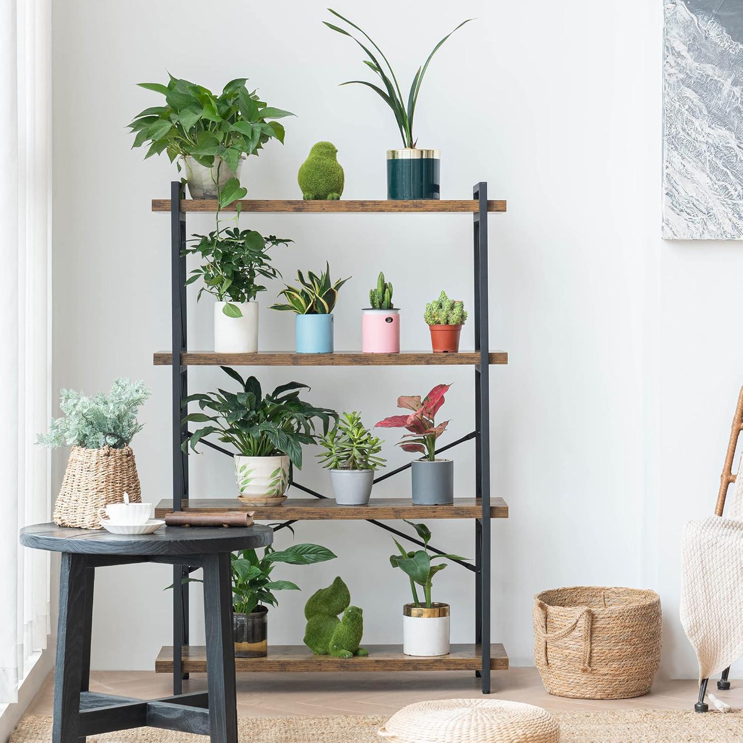 Rustic Brown 4-Tier Wood and Metal Barrister Shelf