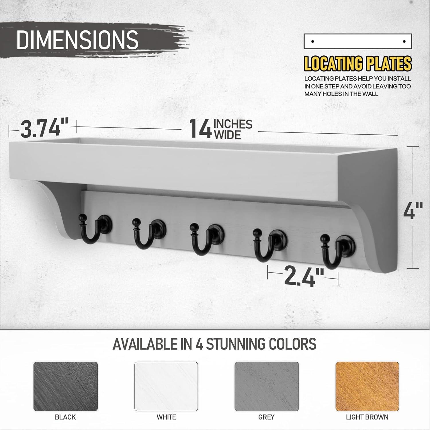 Gray Painted Wood Wall Mounted Key Holder with Shelf