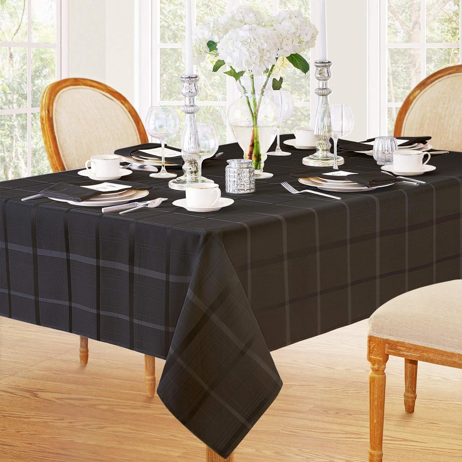 Elegance Plaid Stain & Water Resistant Tablecloth - 60" x 84" Rectangle - Beige - Elrene Home Fashions