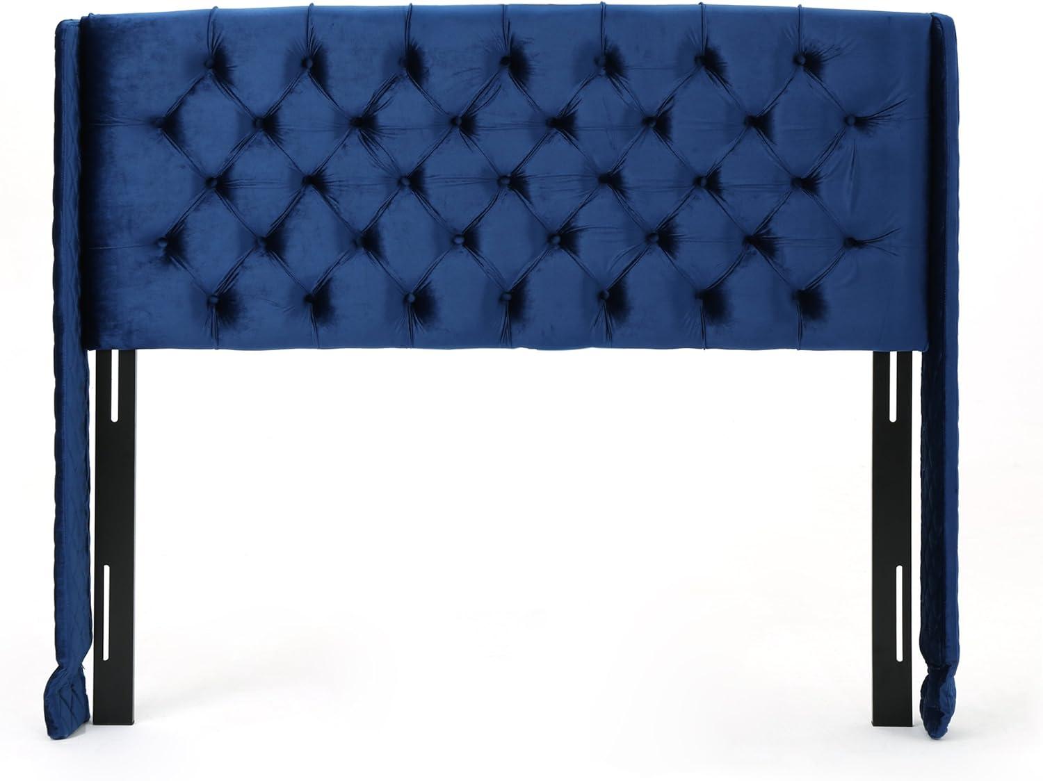 Queen/Full Lidia Wingback New Velvet Tufted Headboard Navy - Christopher Knight Home: Metal Frame Mounted, Foam Filled