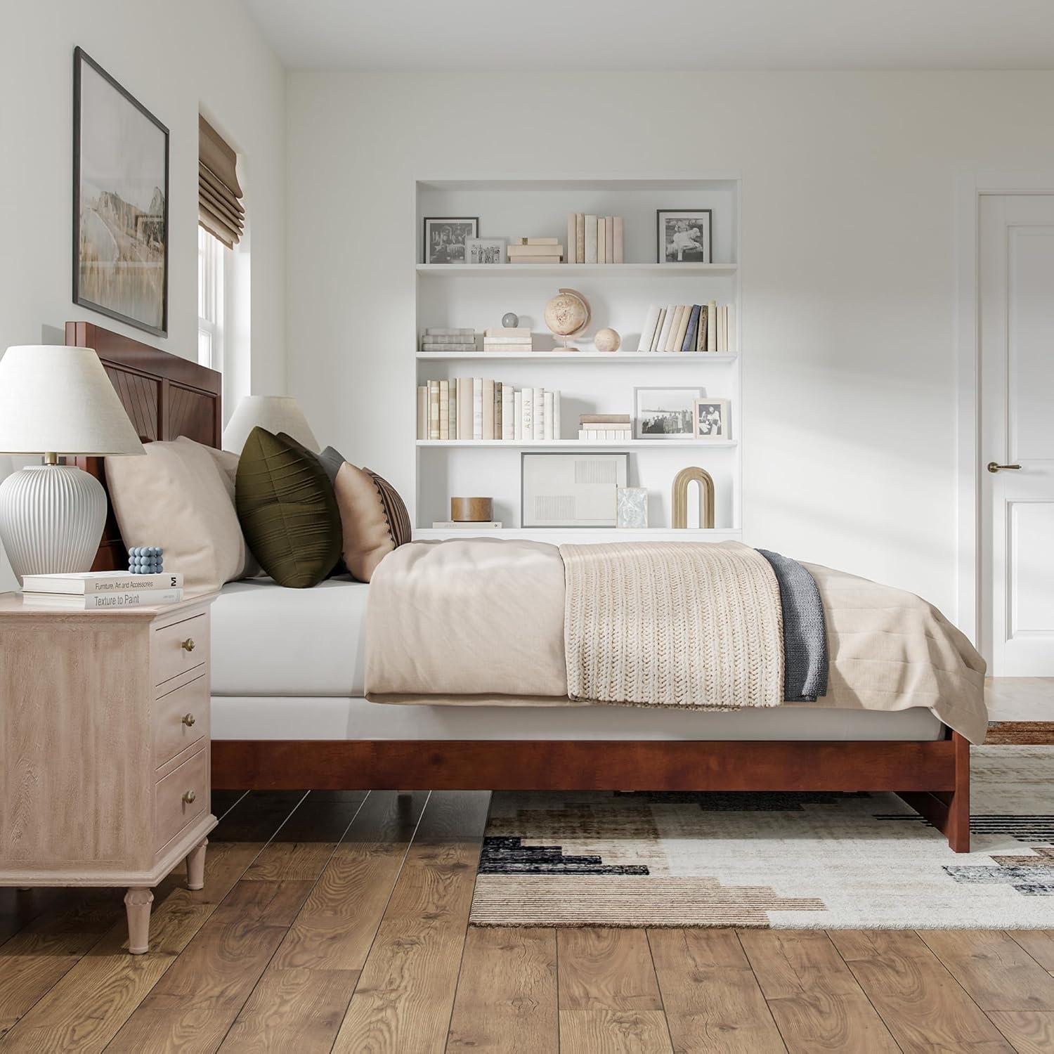 AFI Canyon Walnut Solid Wood Foundation Bed Frame with Matching Footboard, Queen