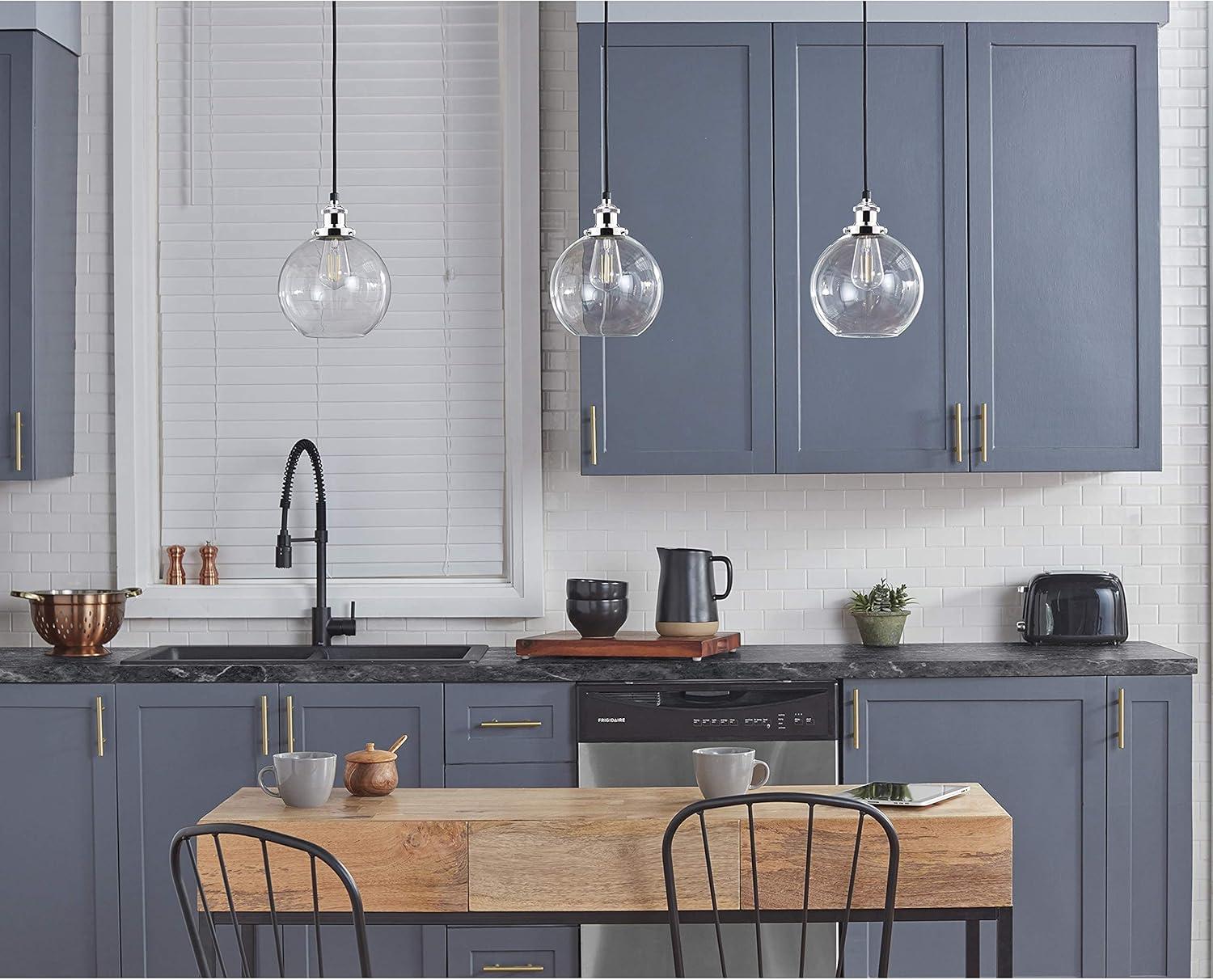 Large Chrome Glass Globe Pendant Light with LED Bulb