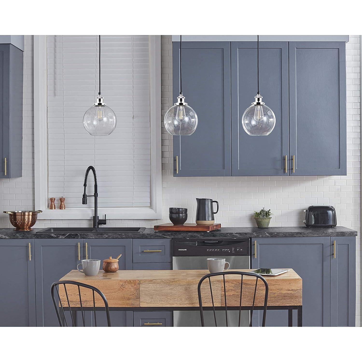 Large Chrome Glass Globe Pendant Light with LED Bulb