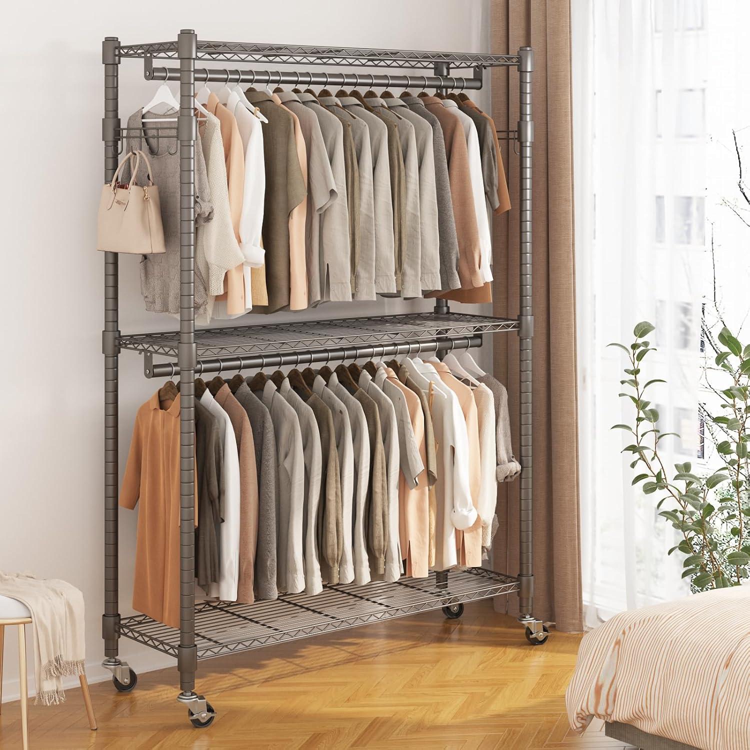 Heavy Duty Chrome Portable Garment Rack with Adjustable Shelves