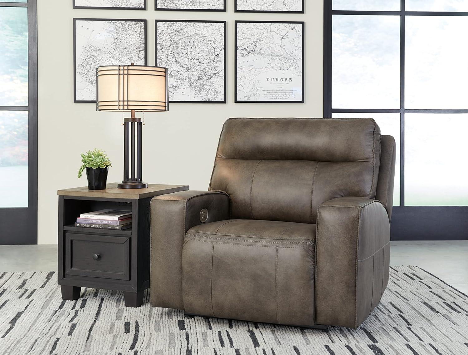 Gray Concrete Genuine Leather Power Recliner with Metal Frame