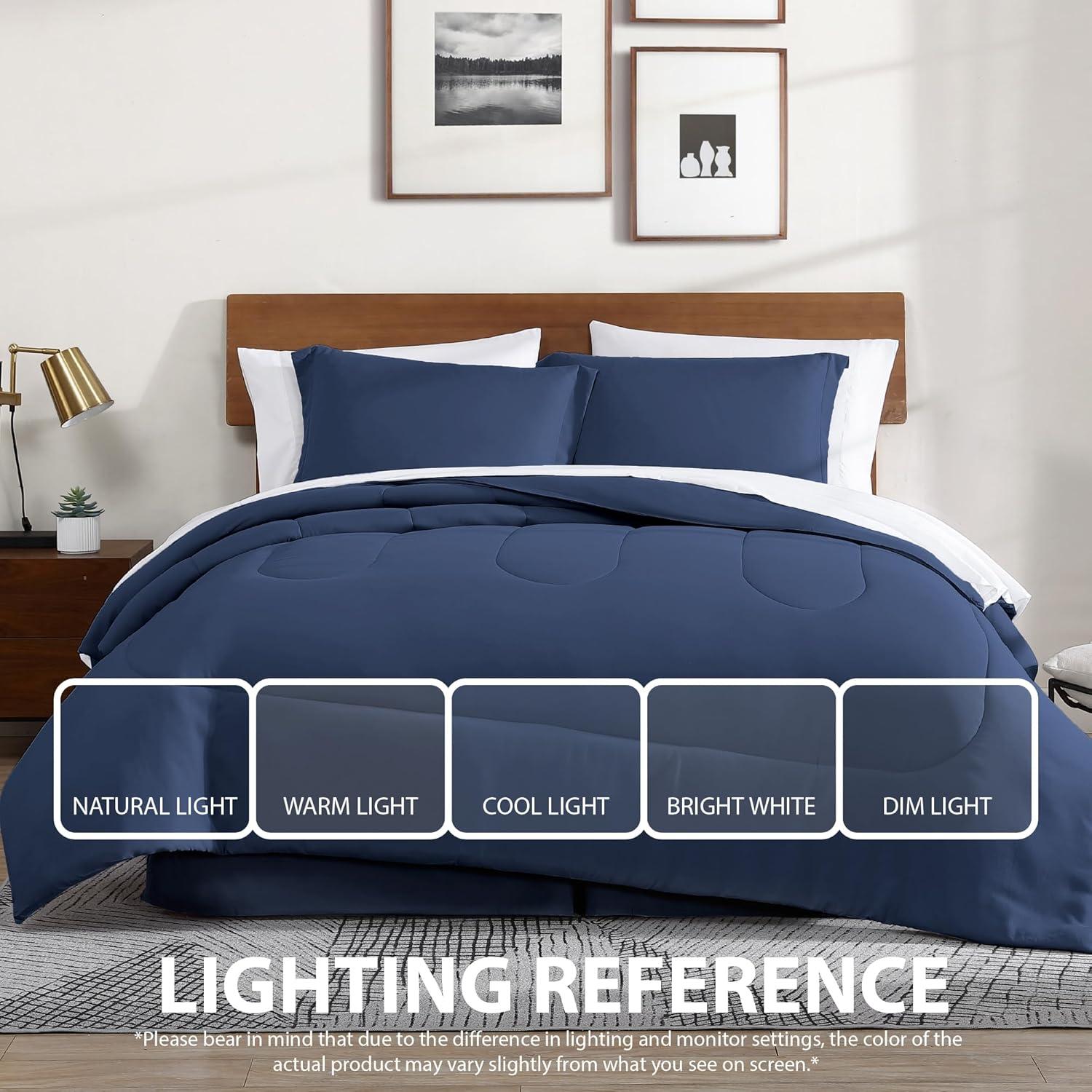 Swift Home | 8-Piece Ultra Soft Solid Bed-In-A-Bag Bedding Set Indigo Full