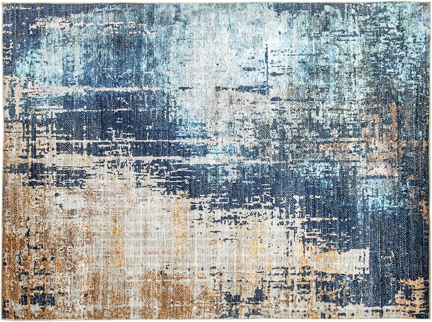 Nefoso 8' x 10' Area Rugs, Washable Area Rugs for Living Room Bedroom Home Decor, Non-Slip Carpet, Modern Abstract, Blue & Beige