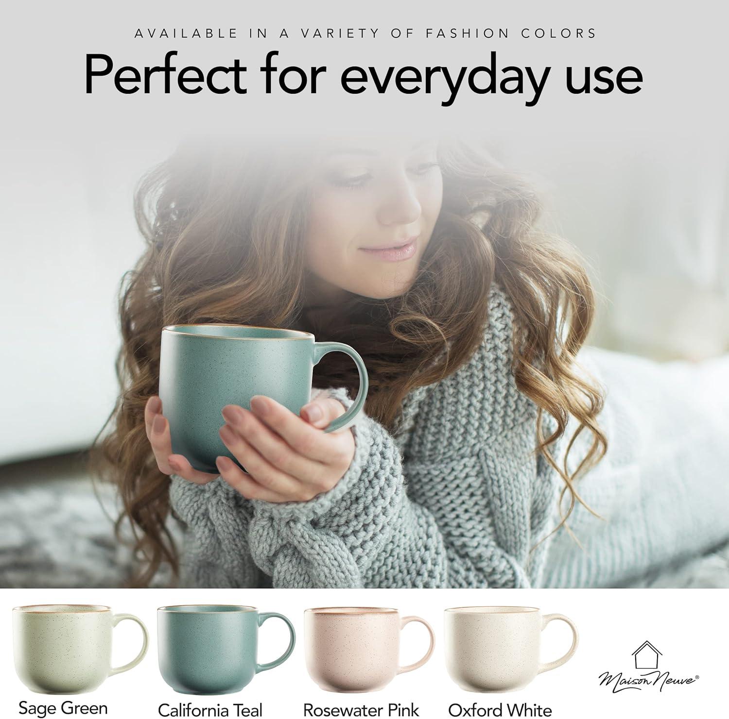 Maison Neuve Riverside Collection By Maison Neuve 4 Piece Set - Hand Crafted Stoneware Mugs Modern Dining Mugs, Large & Multipurpose Shape Mugs, Microwave & Dishwasher safe, 19 Oz  (Set of 4)