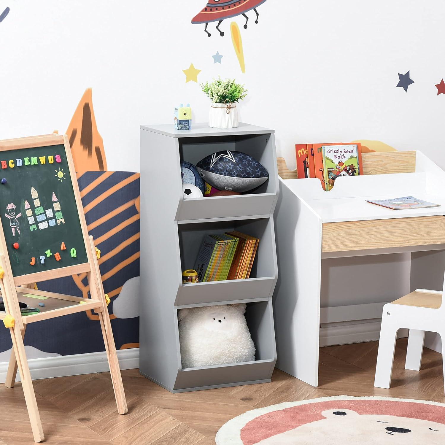 Gray MDF Wood Kids Storage Cabinet with Cubes