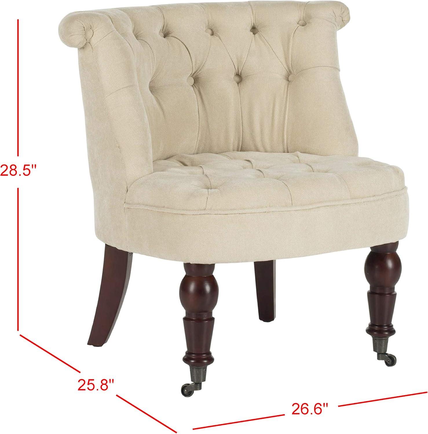 Natural Cream Tufted Armless Barrel Chair with Birch Wood Legs