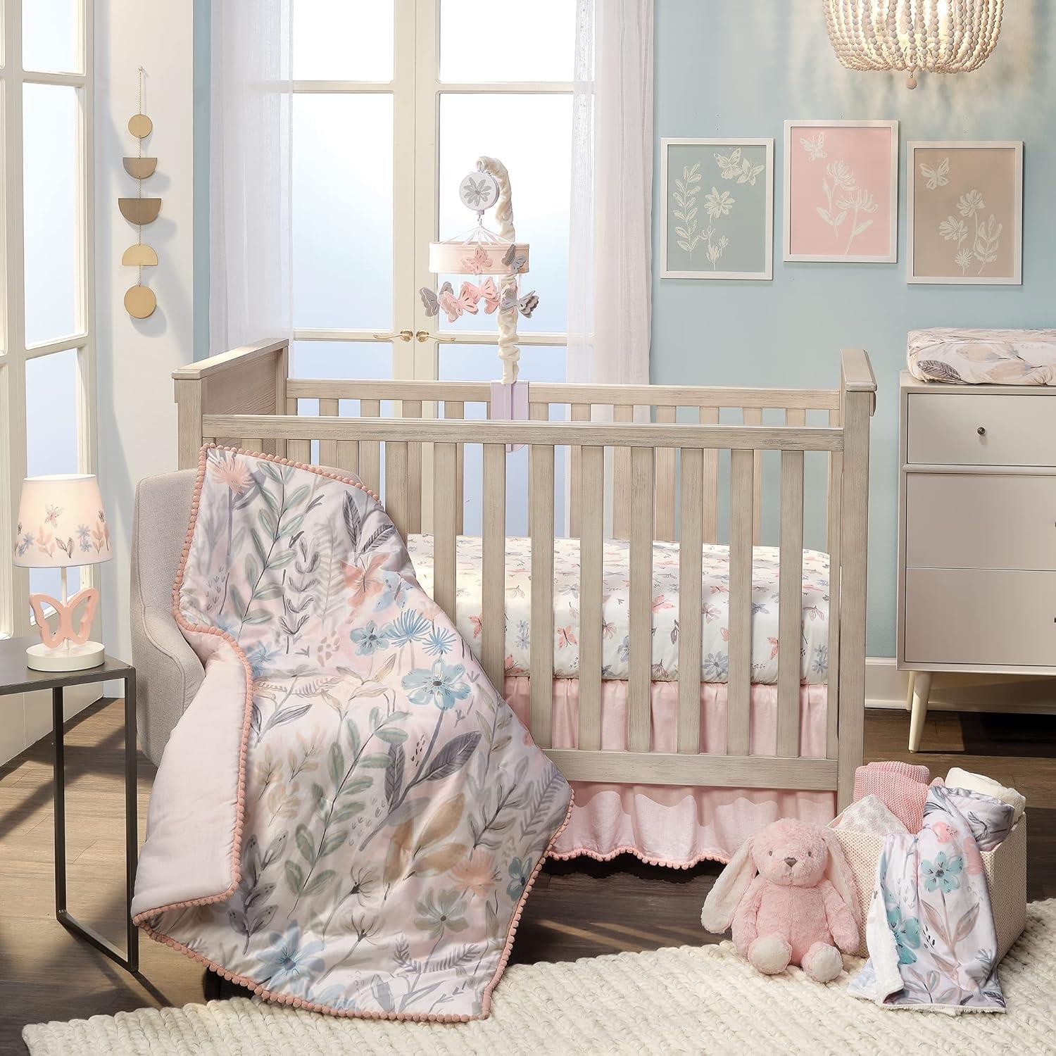 Lambs & Ivy Little Spirit Cotton Fitted Crib Sheet - White, Coral, Modern