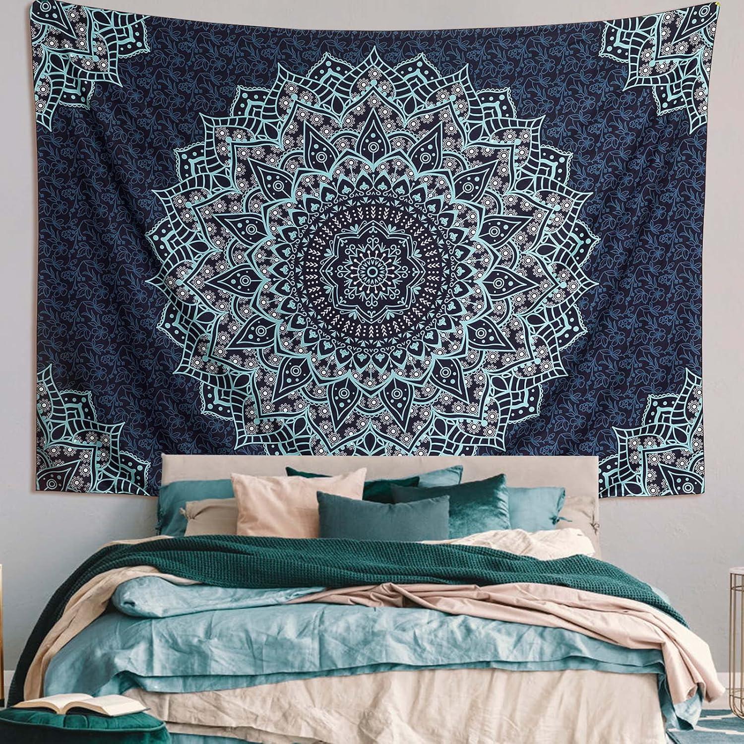 Black Blue Mandala Tapestry Wall Hanging Vintage Tapestries Aesthetic Hippie Wall Decor Bohemian Wall Art Boho Home Decoration for Bedroom,Living Room,Dorm