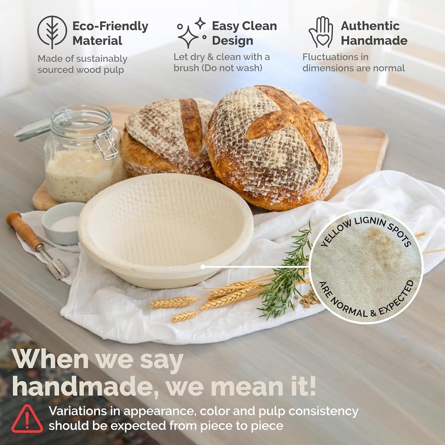 Bread Proofing Basket Spruce Wood Pulp Round 9" Groove, Sourdough Bread Baking Supplies Brotform - Non-Stick Dough Proofing Bowl, Gifts for Bakers, Made in Germany.