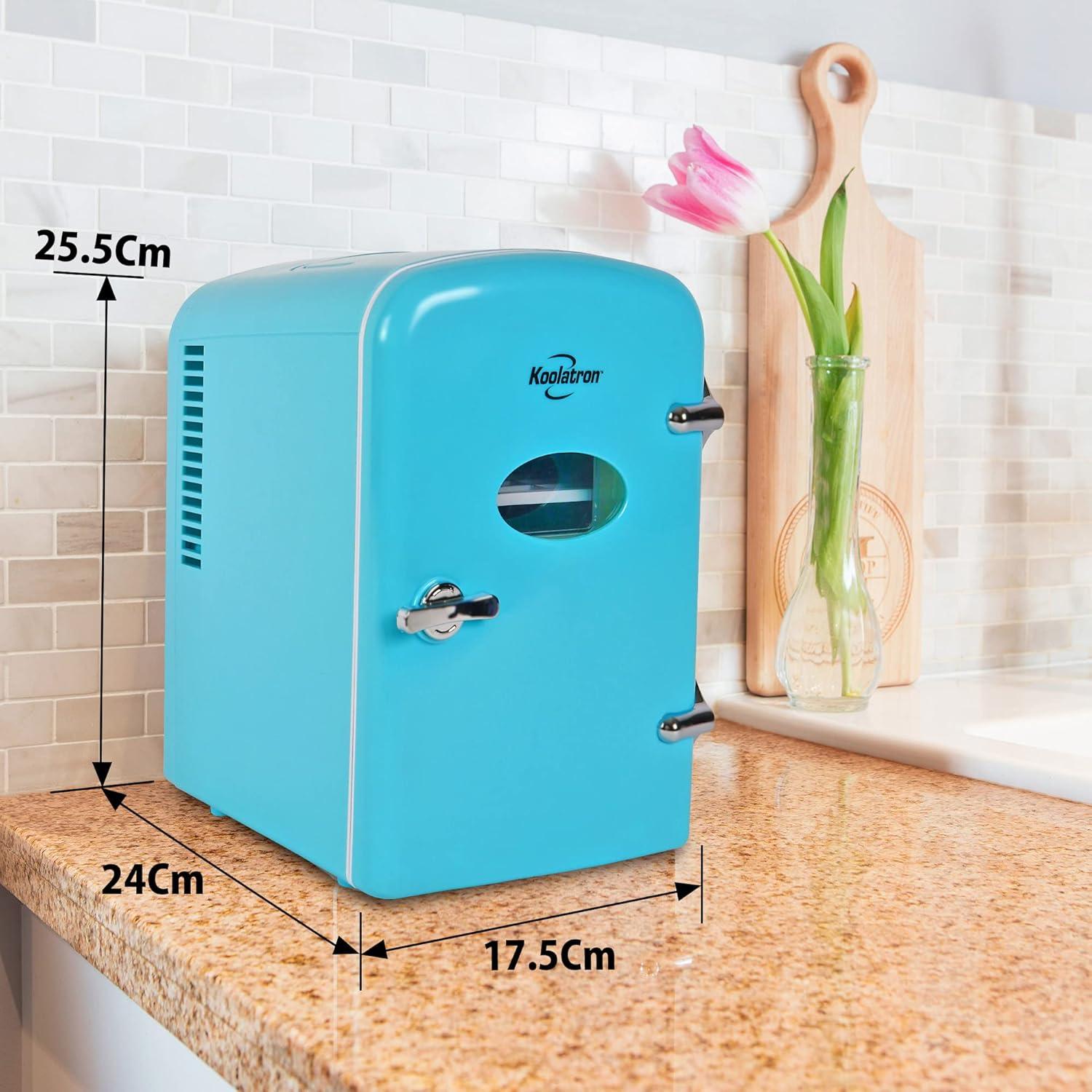 Koolatron Retro Portable Cooler 6 Can, 4 L, AC/DC Mini Fridge Cooler,  Aqua