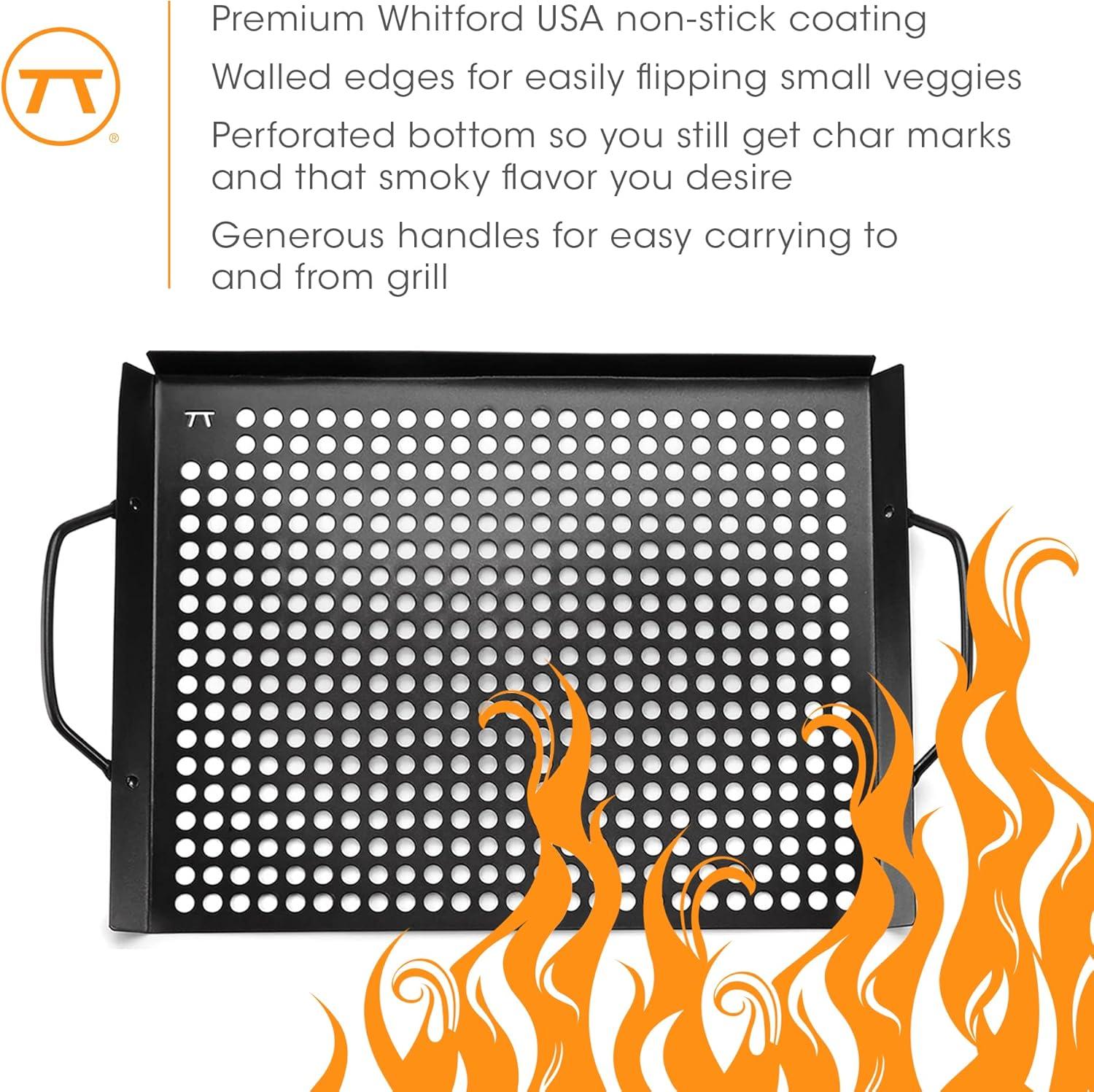 Outset Non-Stick Grill Grid with Handles, Carbon Steel, 11" x 14" x 2"