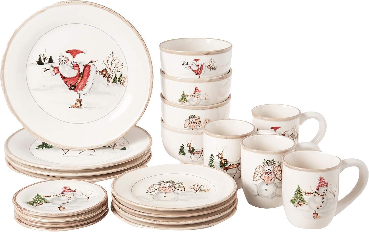 Christmas Twig Cream Ceramic Holiday Dinnerware Set, 20-Piece