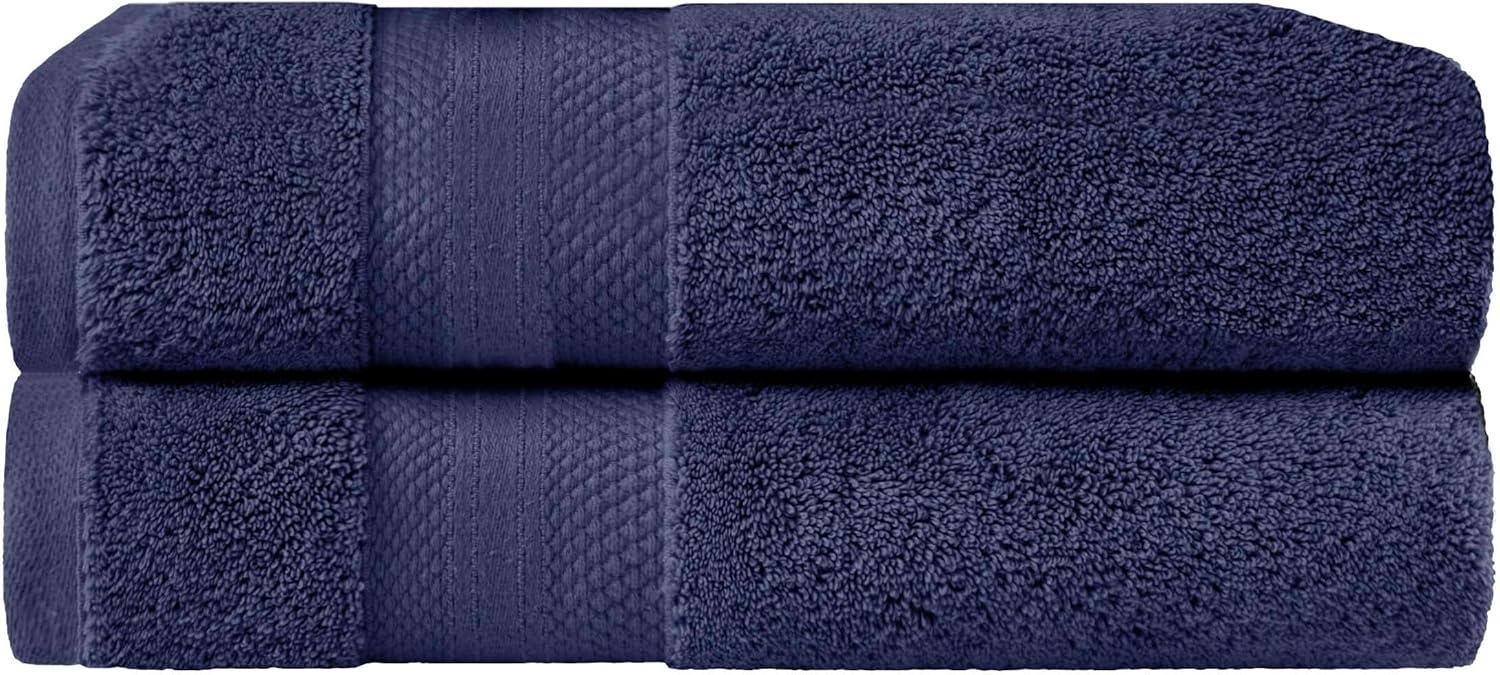 Superior Aria Turkish Cotton Solid Heavyweight Crown Blue Bath Towel Set of 2