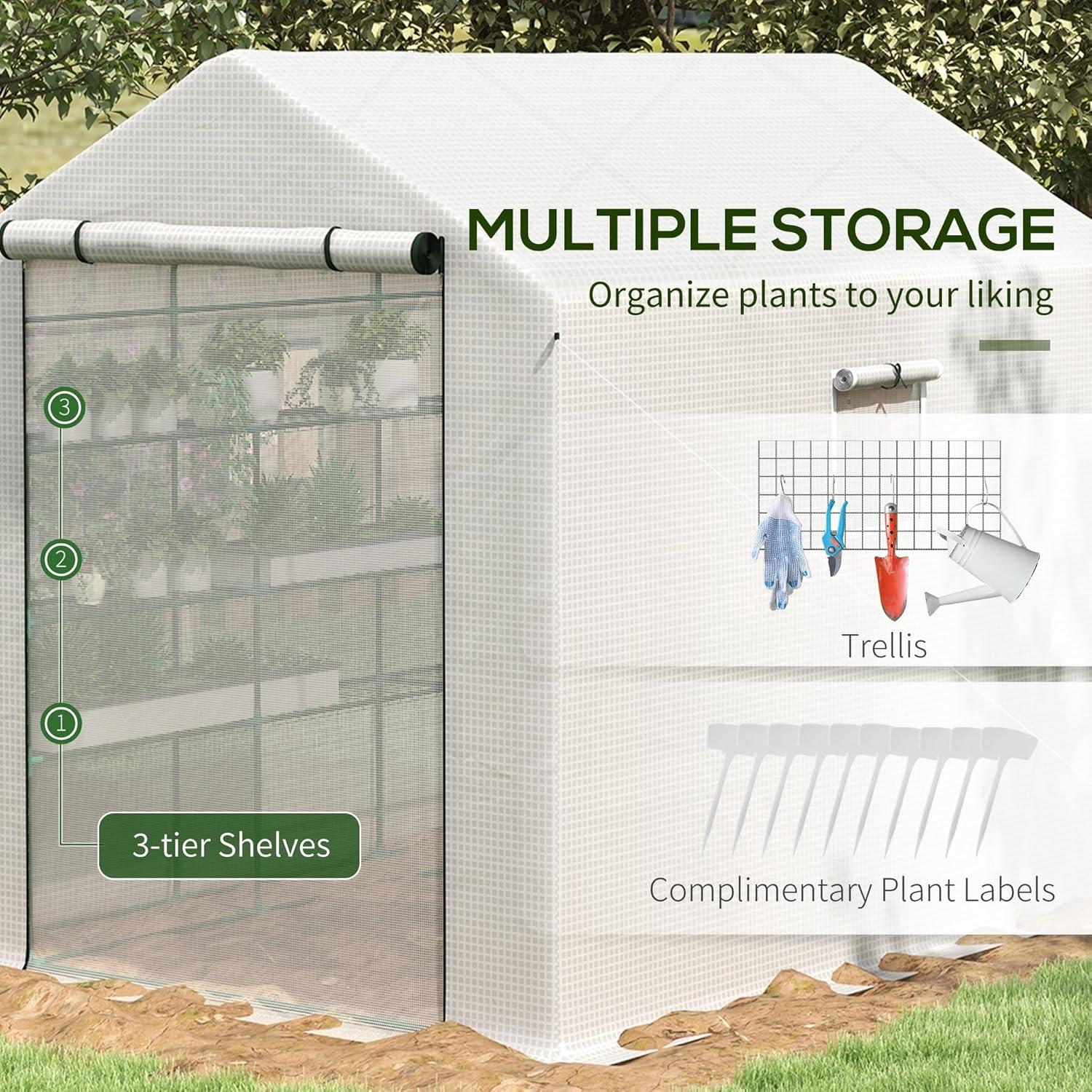 White Polyethylene Walk-In Greenhouse with Mesh Door and Windows