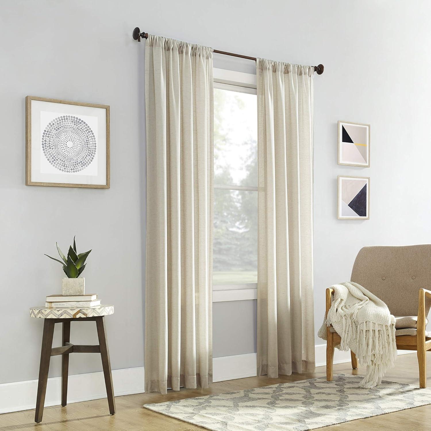 54"x84" No. 918 Light Filtering Semi-Sheer Amalfi Rod Pocket Curtain Panel Ivory: Linen Sheer Curtain Panels, Modern Decor