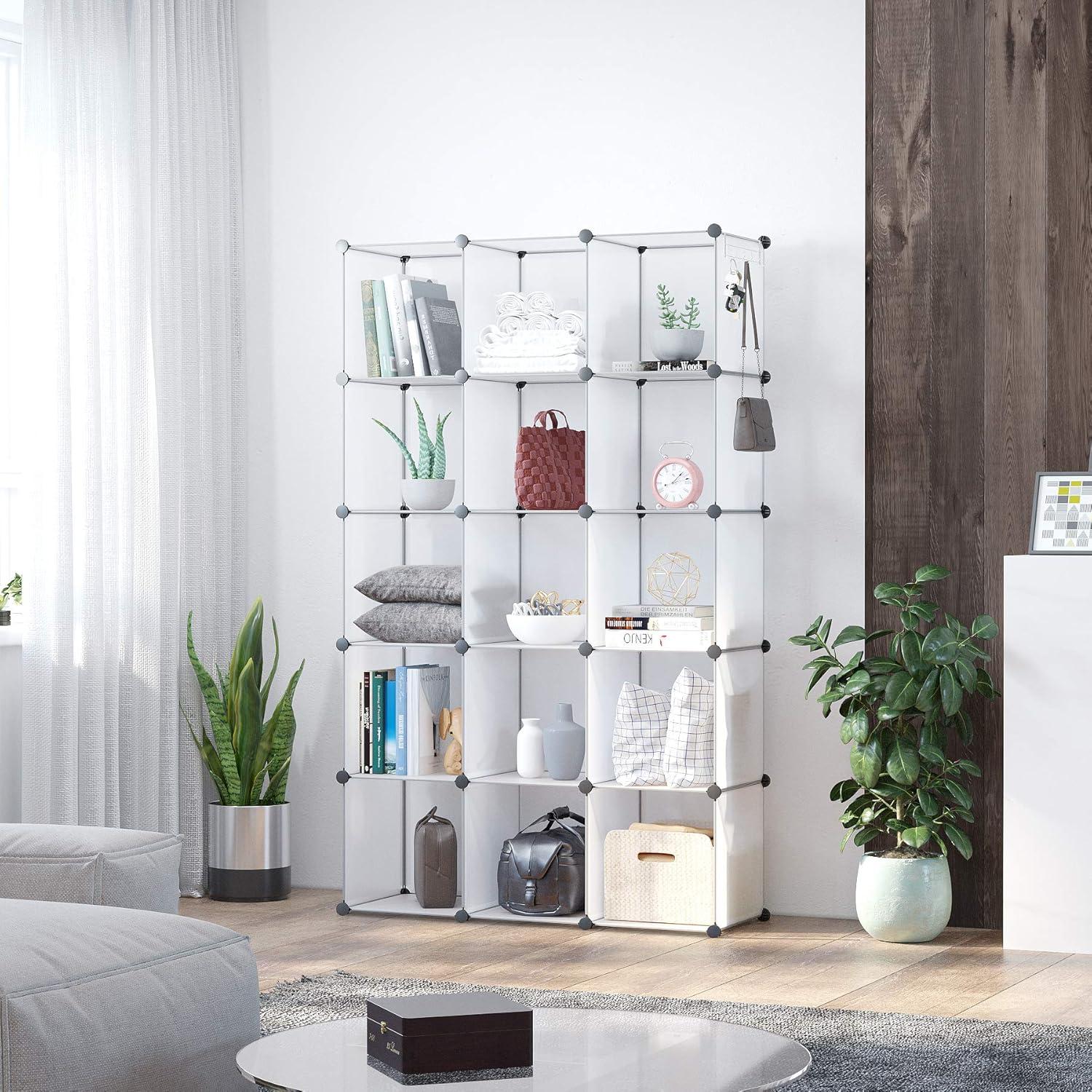 SONGMICS DIY 16 Cube Storage Organizer Shelf Closet Cubbie Storage Bookcase for Bedrrom Living Room White Translucent