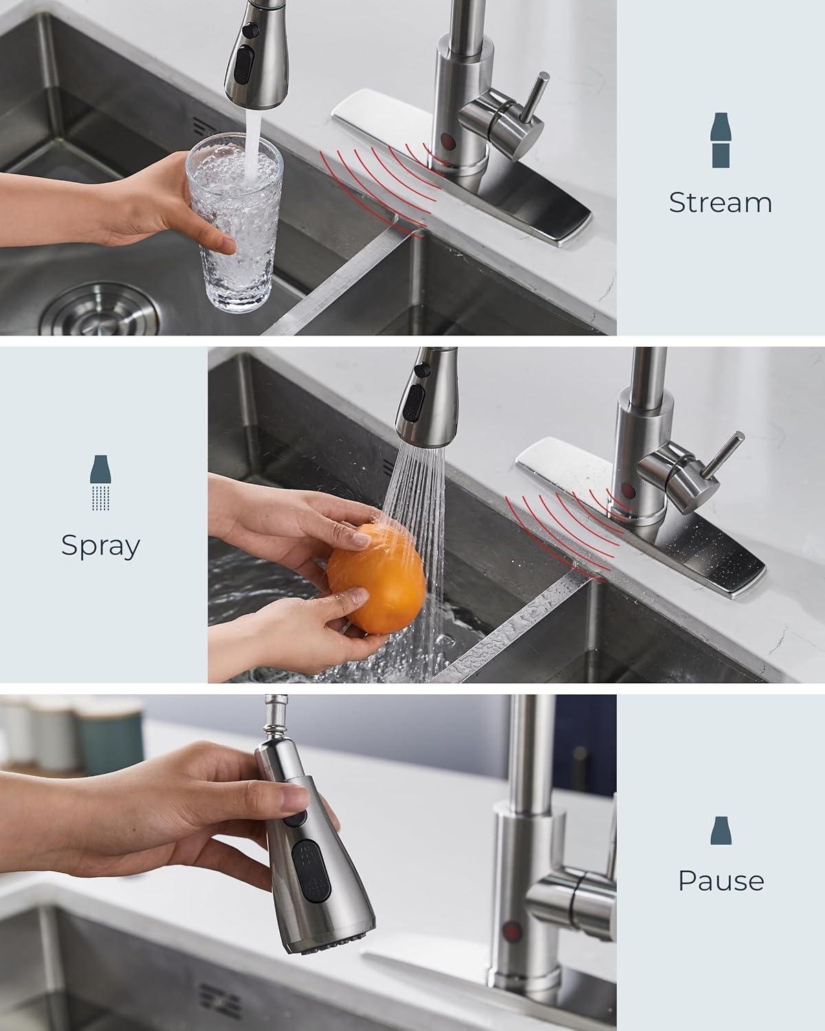 MODERN WALLS LLC B07Y4Y88Y6 Kitchen Faucets, Brushed Nickel Kitchen Faucet With Pull Down Sprayer, High Arc Single Handle Stainless Steel Sink Faucets 1 Or 3 Hole, Kitchen Sink Faucets For Farmhouse Camper Laundry Rv Bar