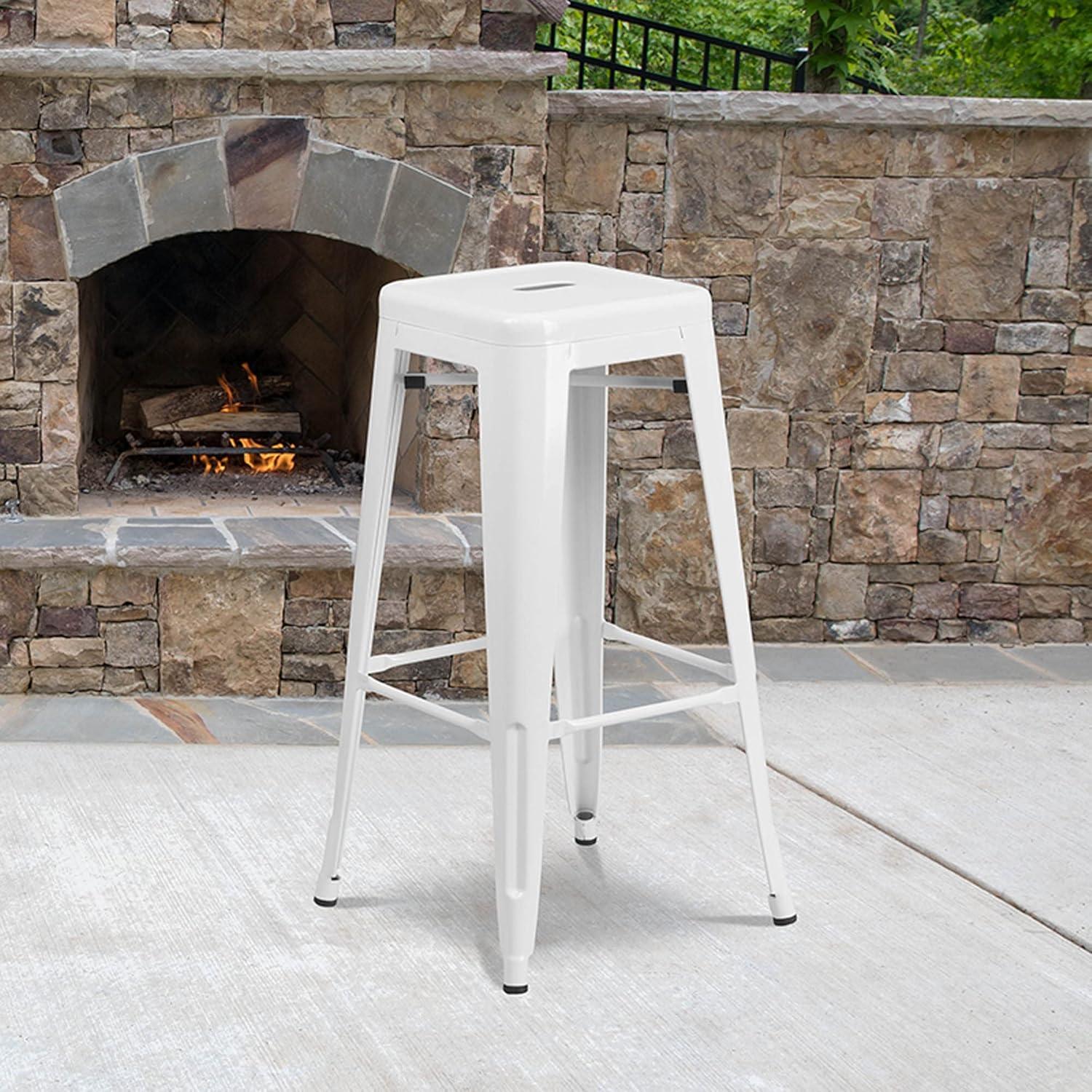 Flash Furniture Commercial Grade 30" High Backless White Metal Indoor-Outdoor Barstool with Square Seat