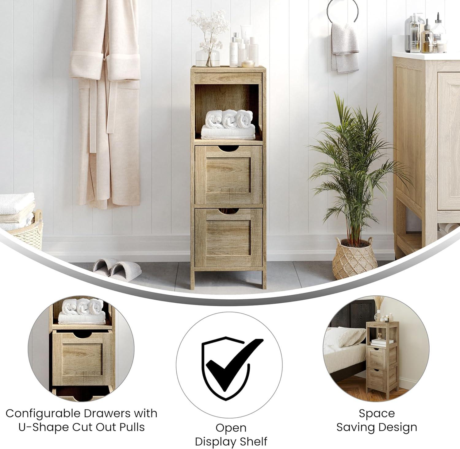 Flash Furniture Dune Farmhouse Bathroom Storage Organizer with Drawers and Open Shelf