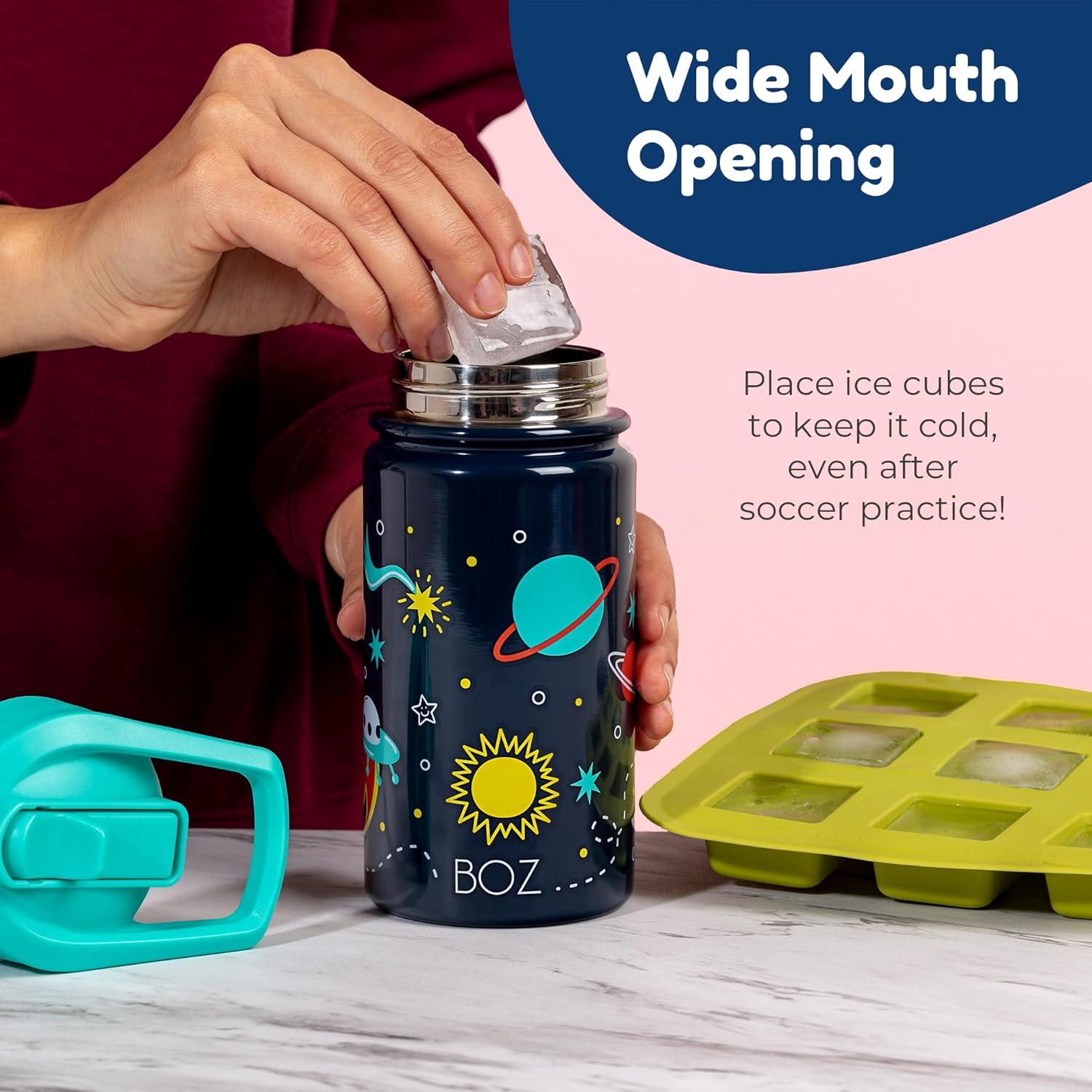 BOZ Kids Water Bottle for School with Straw Lid, Stainless Steel Insulated, 14 oz (Construction)